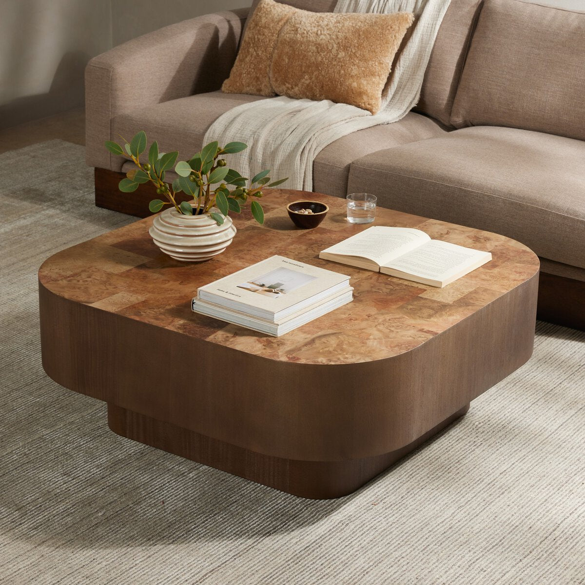 Blanco Madera Oscura Mesa de Centro