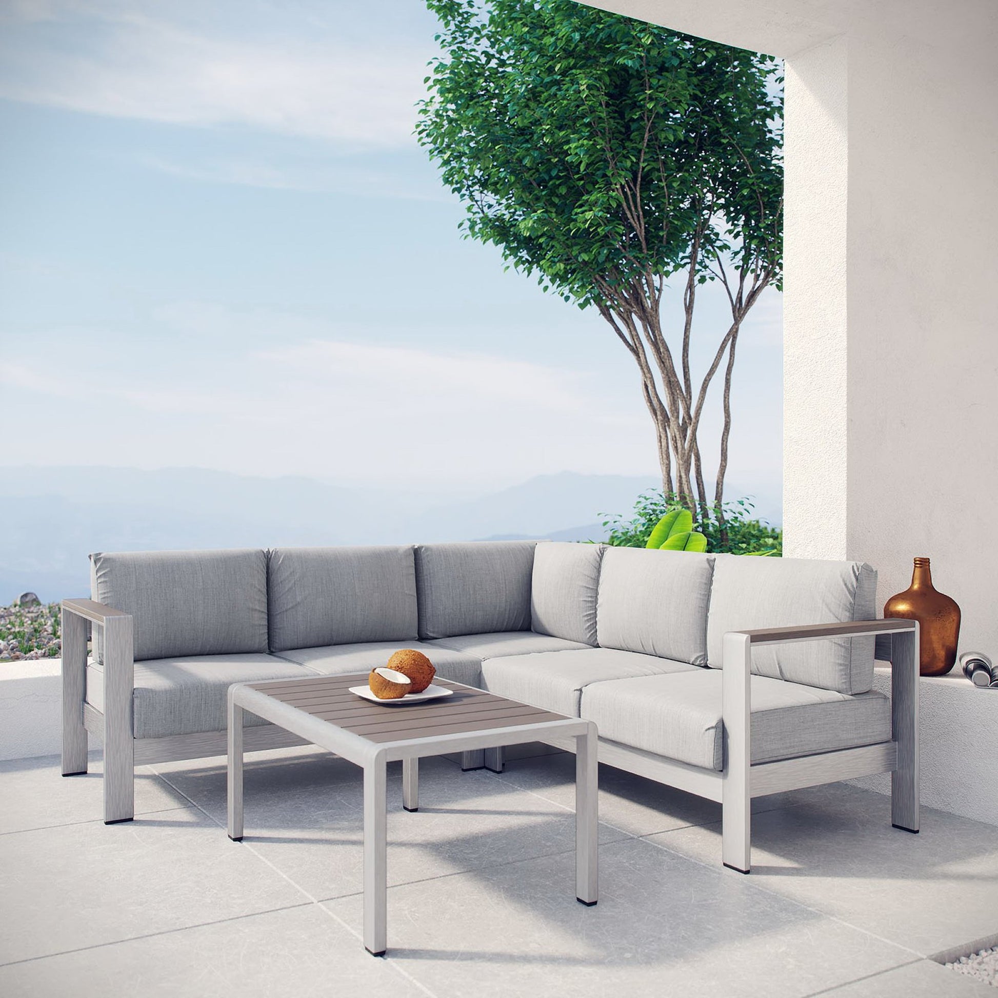 Shore 4 Piece Outdoor Patio Aluminum Sectional sofá Set