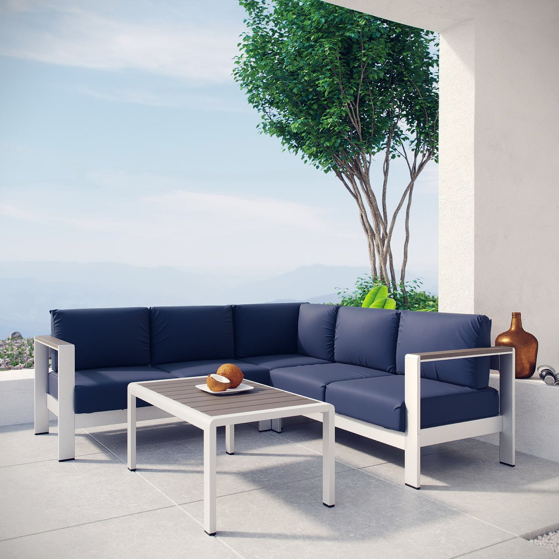 Shore 4 Piece Outdoor Patio Aluminum Sectional sofá Set