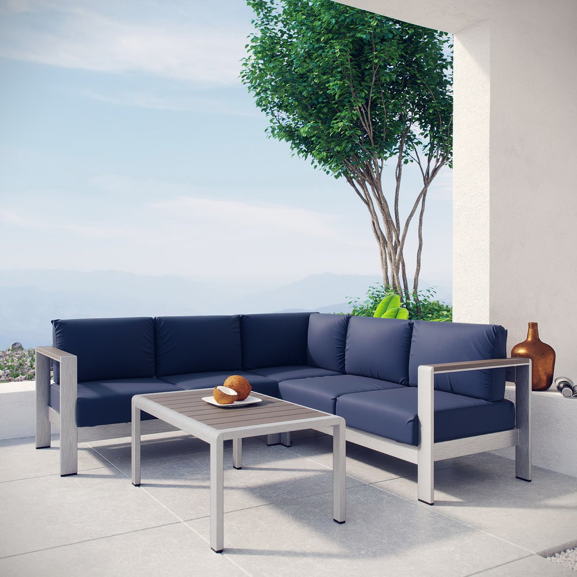 Shore 4 Piece Outdoor Patio Aluminum Sectional sofá Set