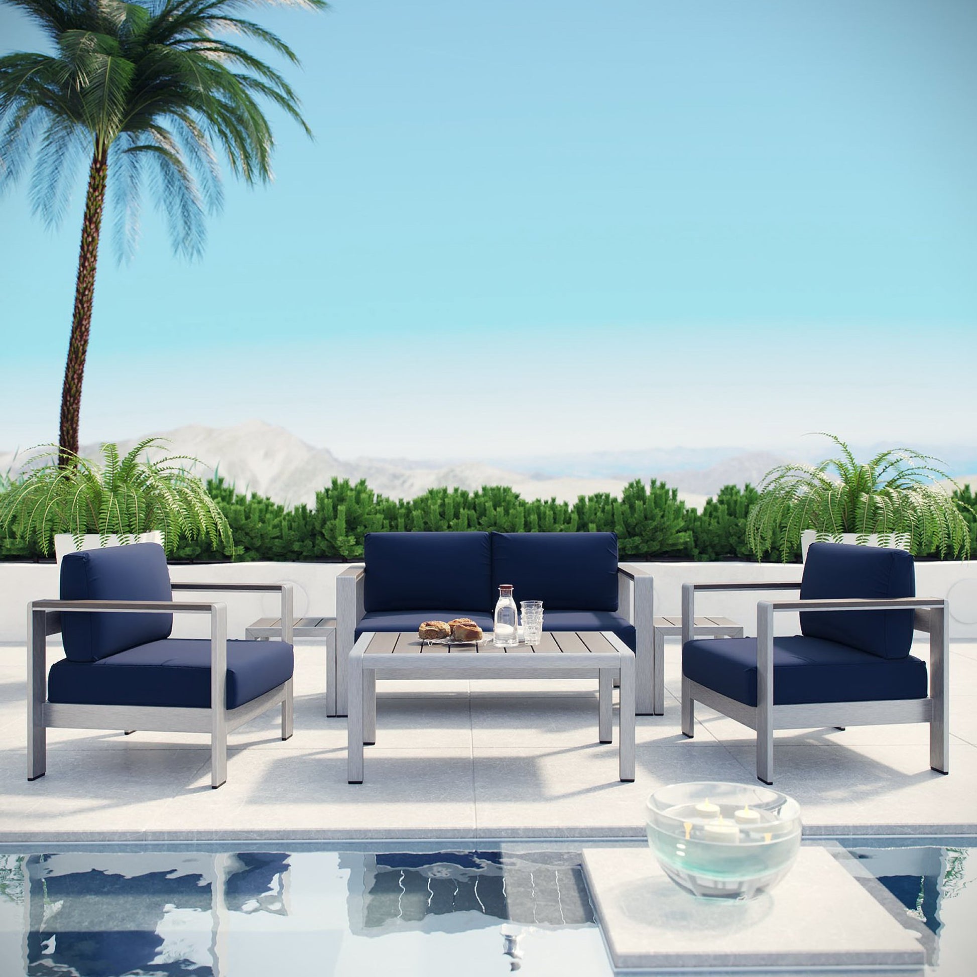 Shore 6 Piece Outdoor Patio Aluminum Sectional sofá Set