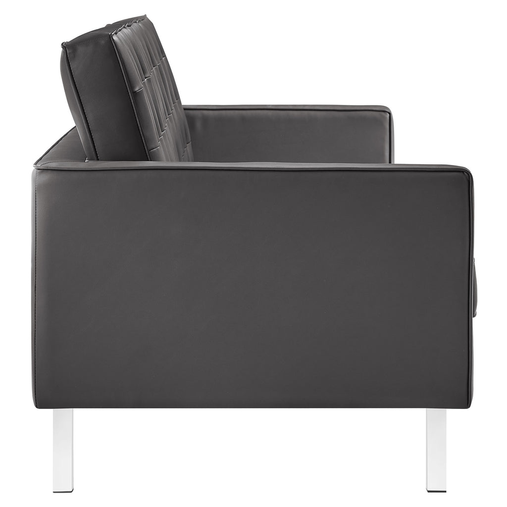 Loft Tufted Vegan Leather sofá and Ottoman Set