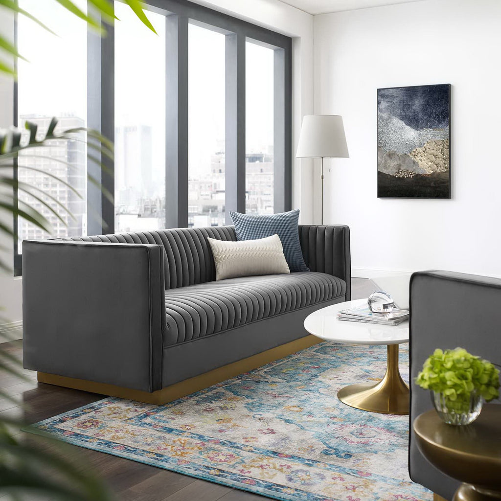 Sanguine Vertical Channel Tufted Performance Velvet sofá