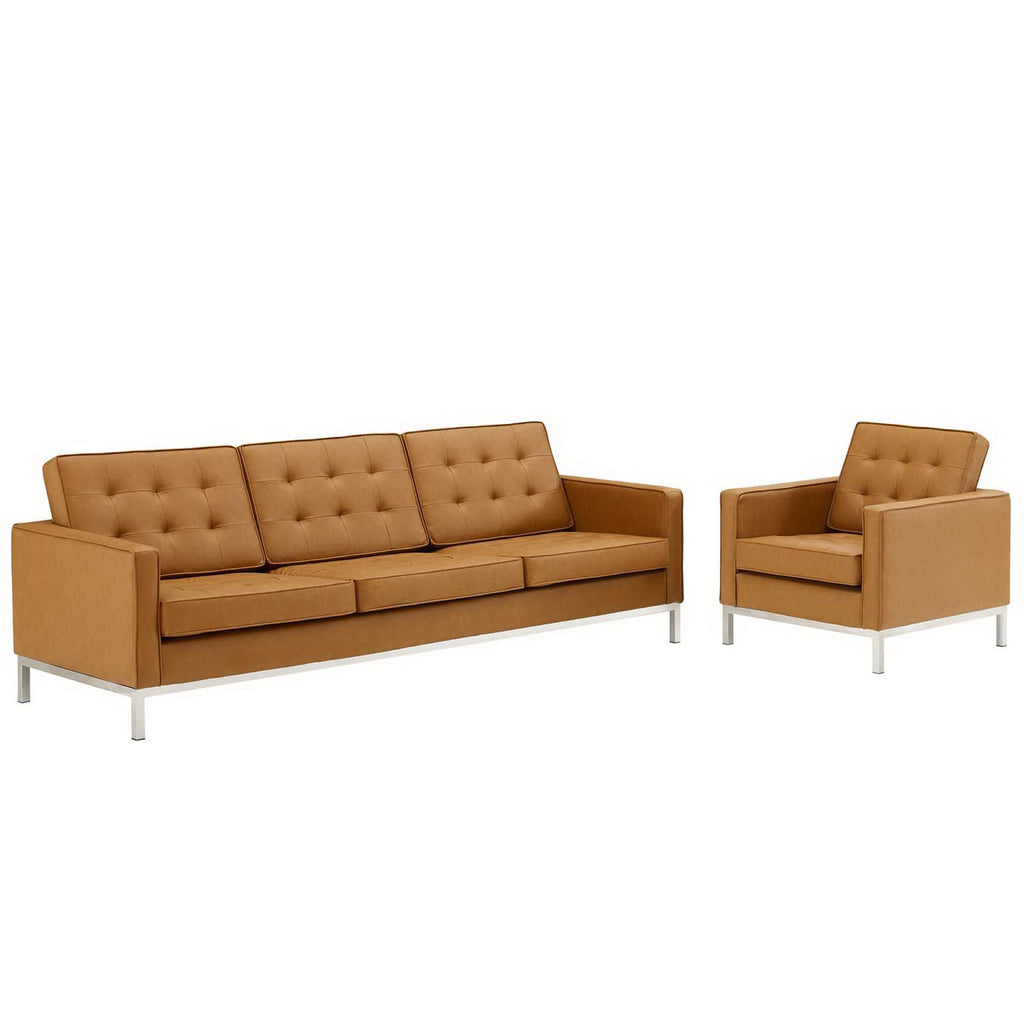 Loft Tufted Upholstered Faux Leather sofá and Armchair Set