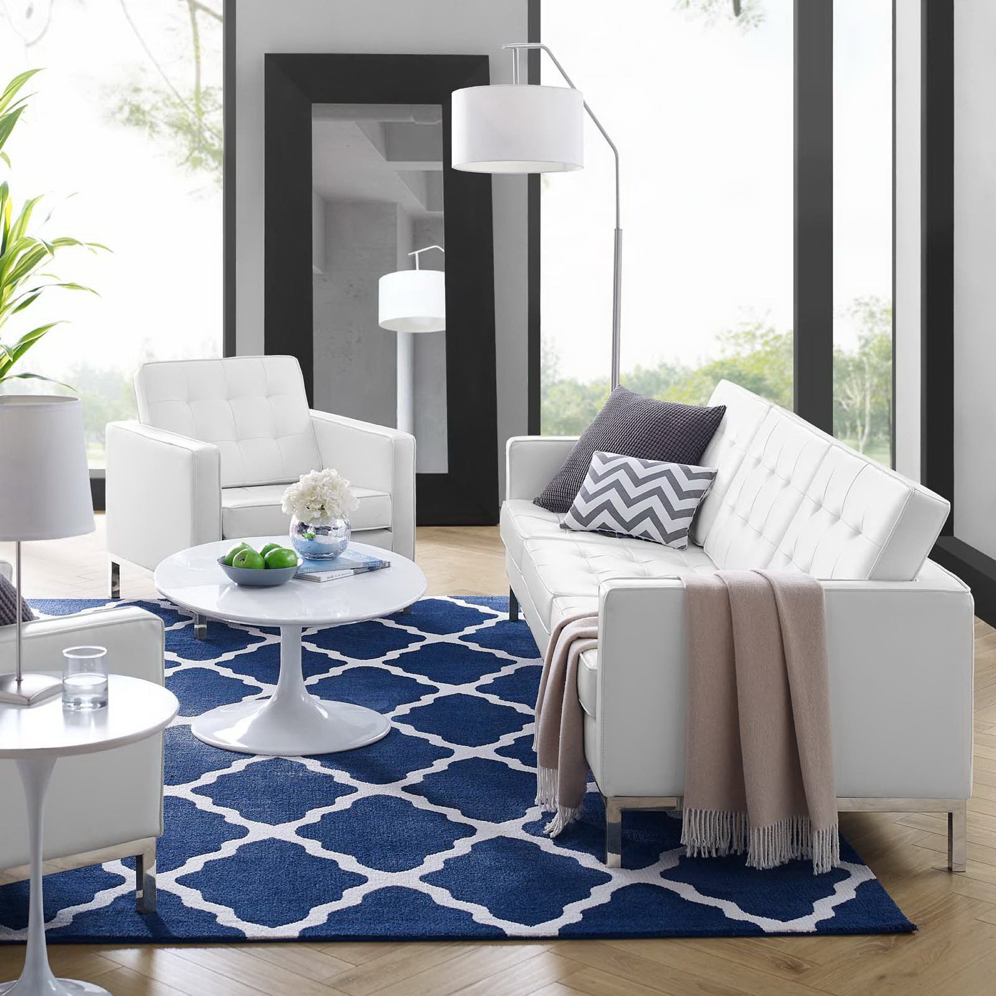 Loft Tufted Upholstered Faux Leather sofá and Armchair Set