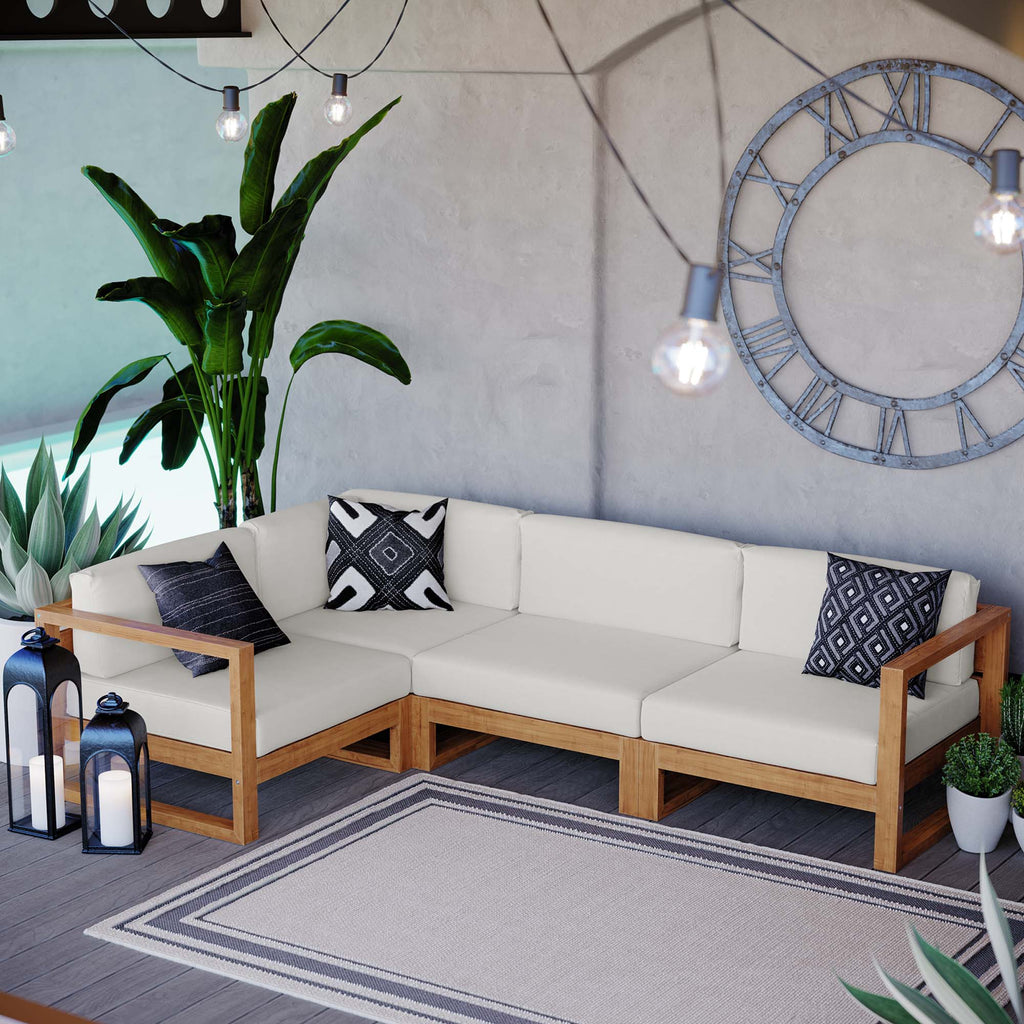 Upland 4-Piece Outdoor Patio Teak Wood Sectional sofá Set