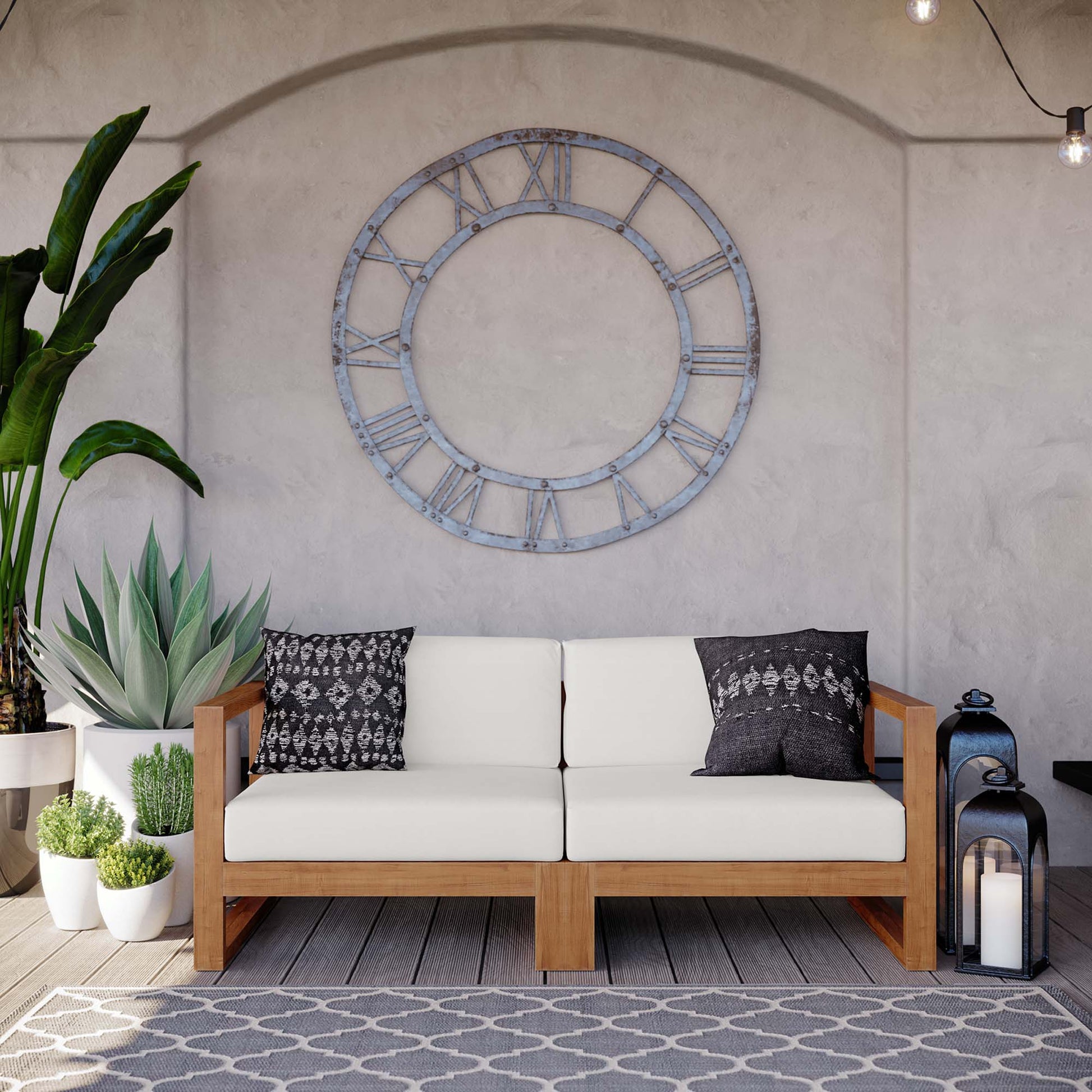 Upland 2-Piece Outdoor Patio Teak Wood Sectional sofá loveseat