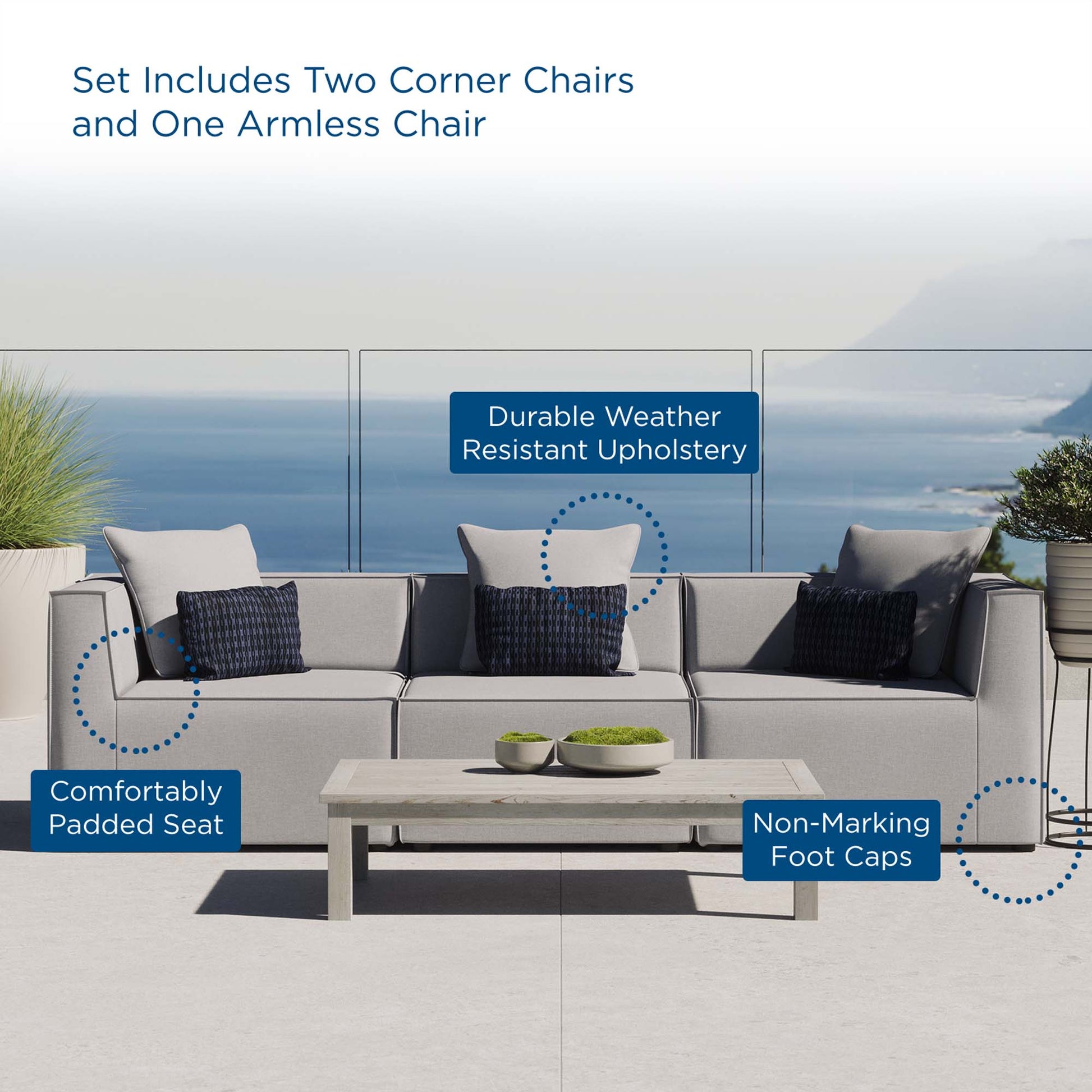 Saybrook 3-Piece Outdoor Patio Upholstered Sectional sofá