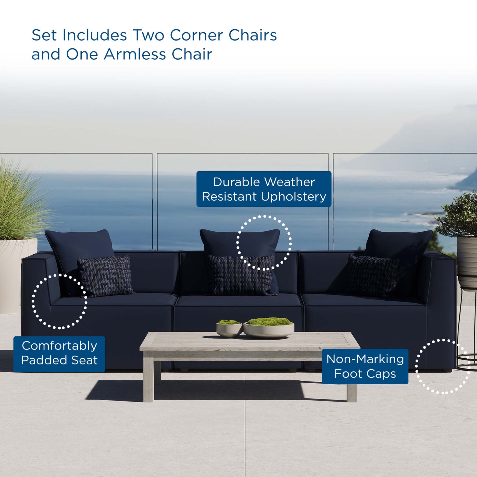 Saybrook 3-Piece Outdoor Patio Upholstered Sectional sofá