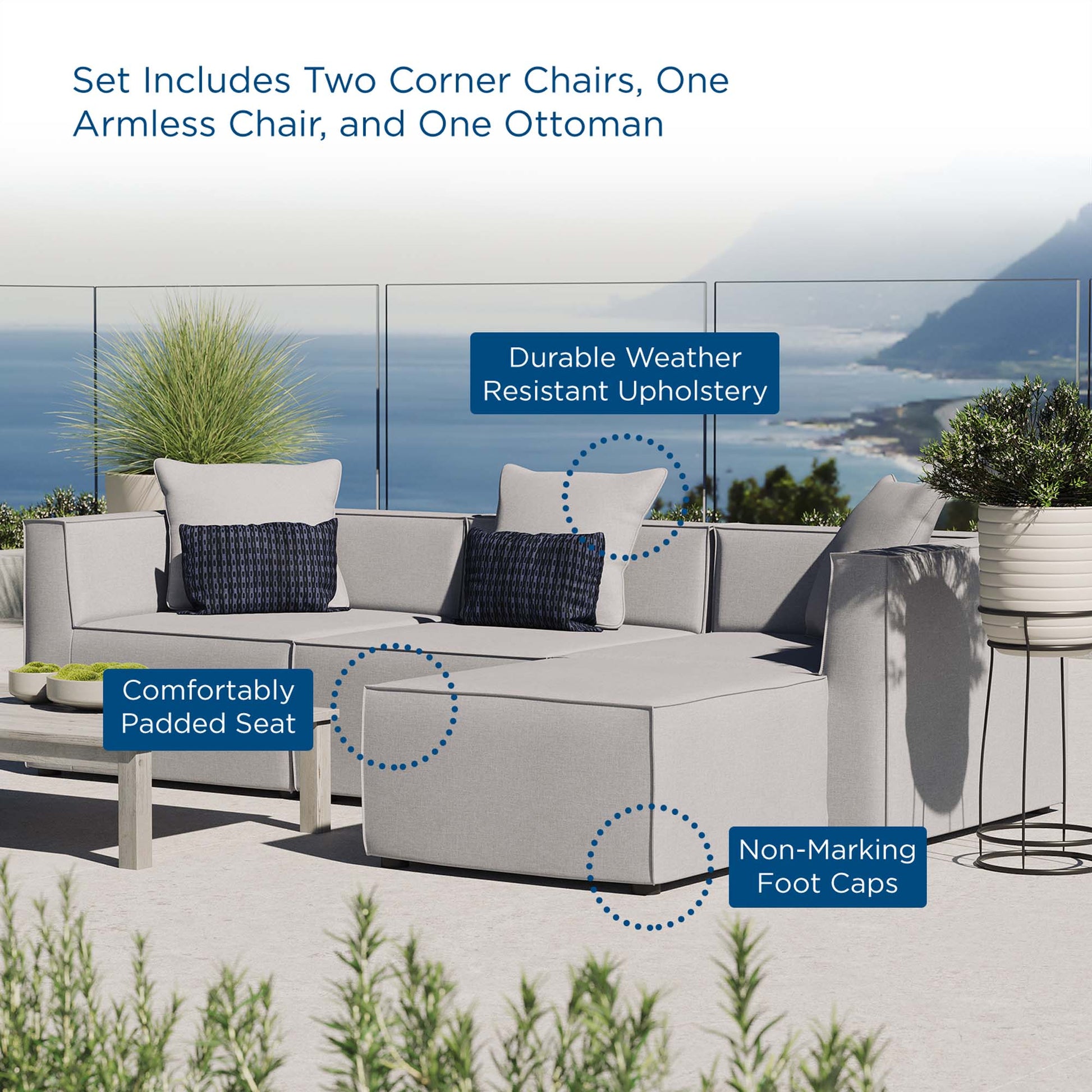 Saybrook 4-Piece Outdoor Patio Upholstered Sectional sofá