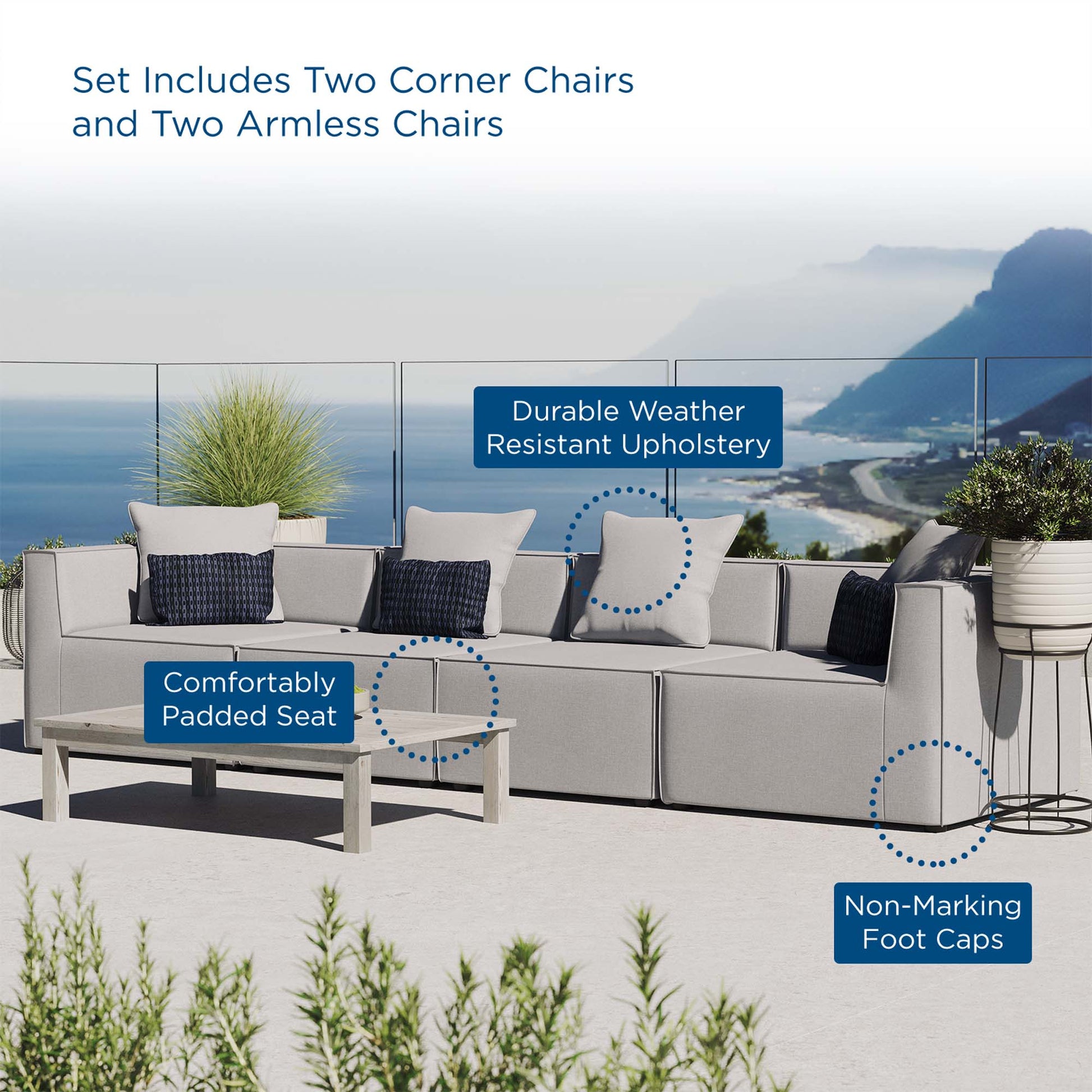 Saybrook 4-Piece Outdoor Patio Upholstered Sectional sofá