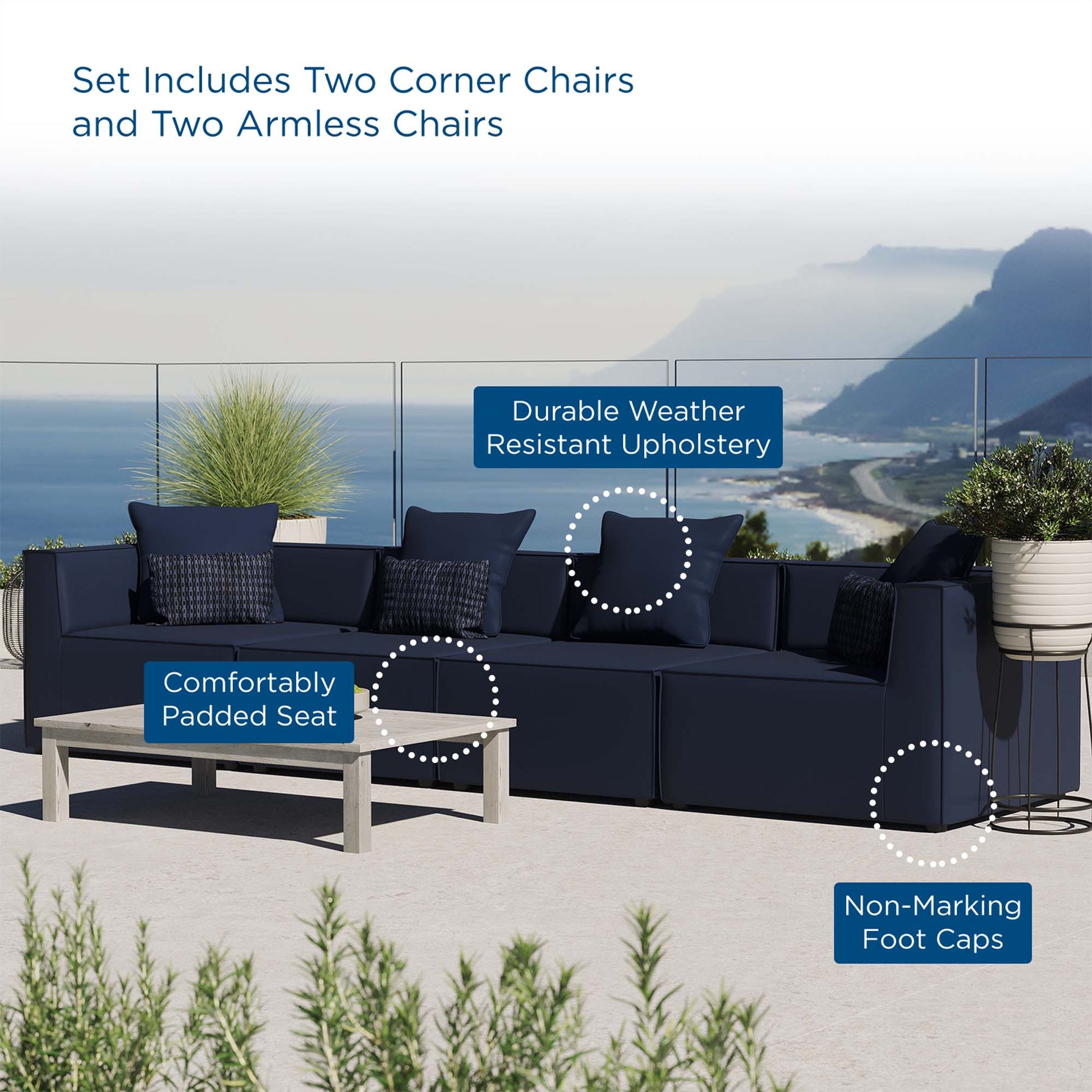 Saybrook 4-Piece Outdoor Patio Upholstered Sectional sofá
