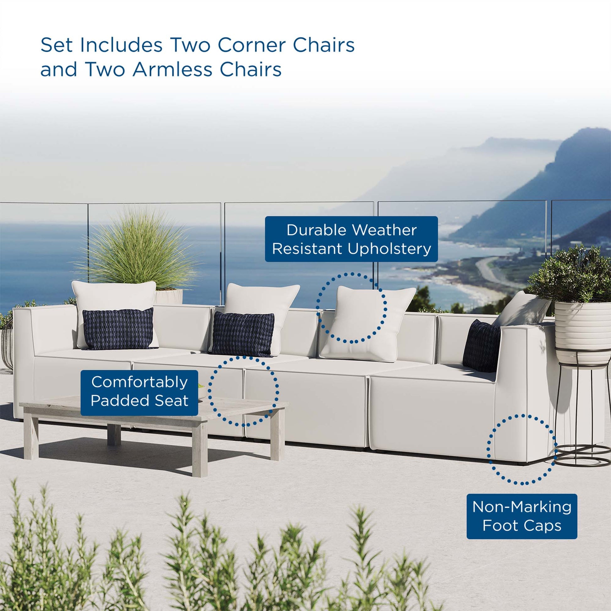 Saybrook 4-Piece Outdoor Patio Upholstered Sectional sofá