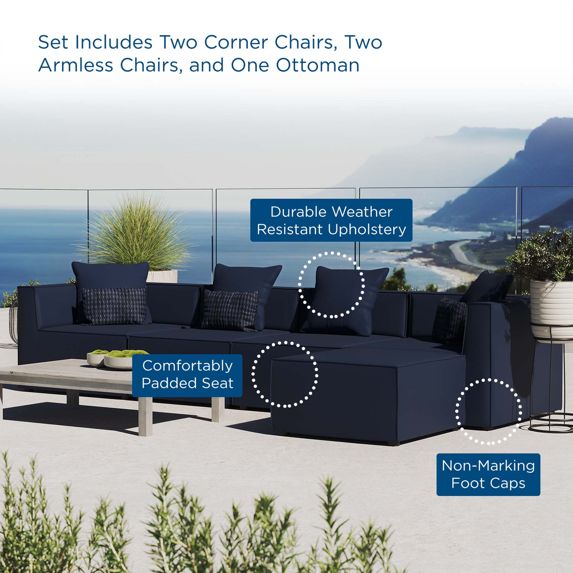 Saybrook 5-Piece Outdoor Patio Upholstered Sectional sofá