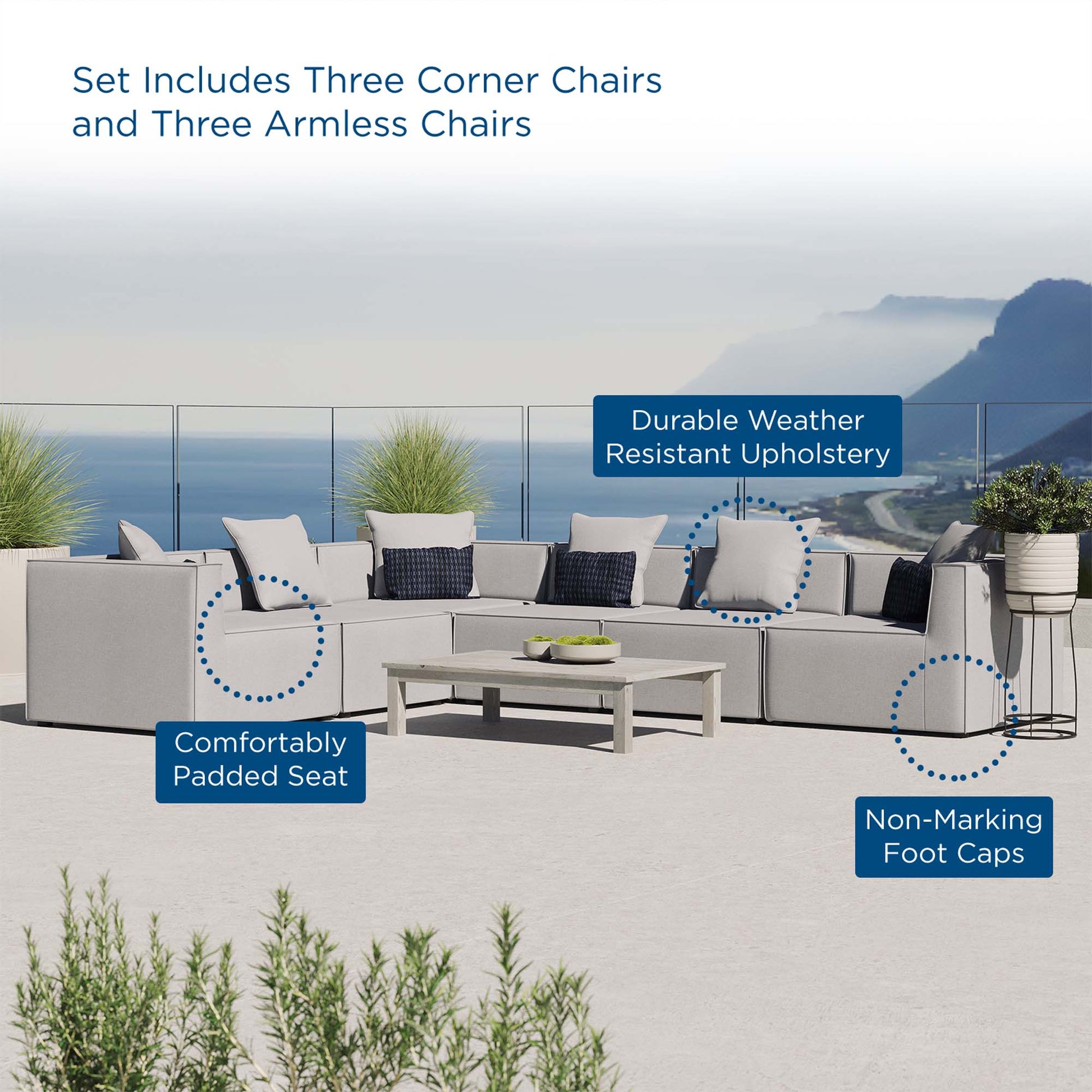 Saybrook 6-Piece Outdoor Patio Upholstered Sectional sofá
