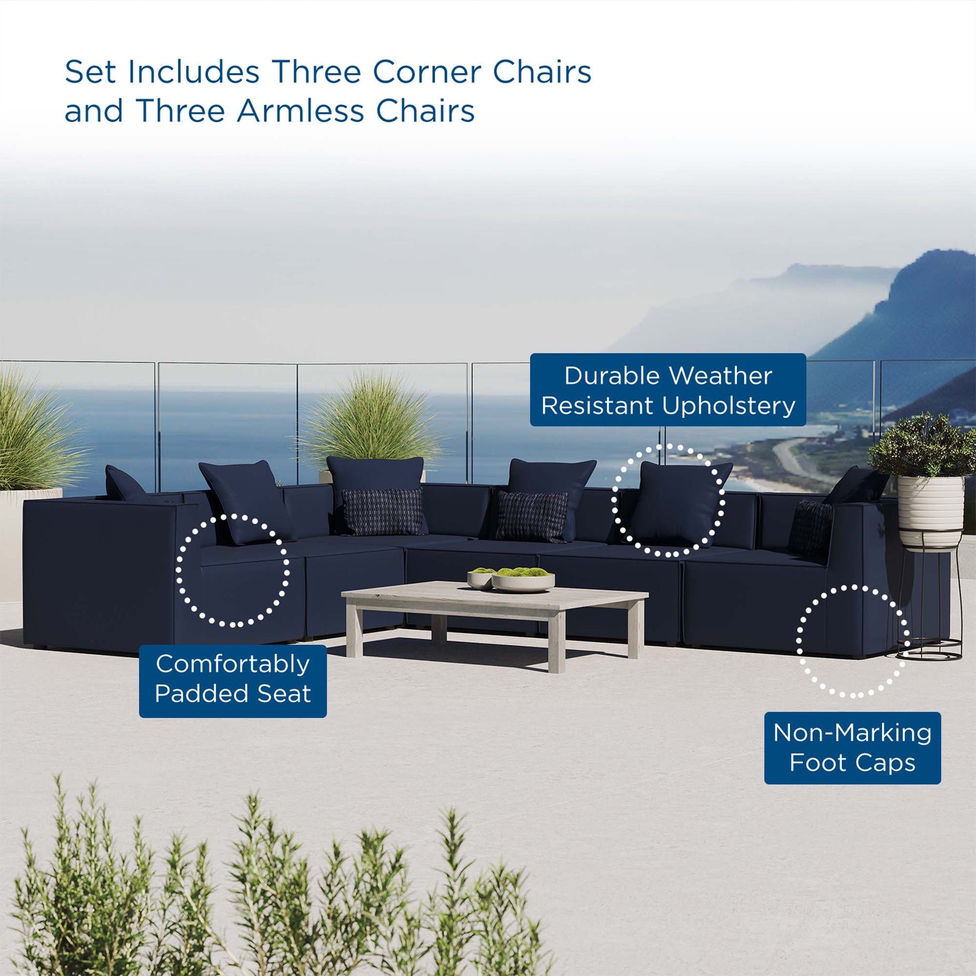 Saybrook 6-Piece Outdoor Patio Upholstered Sectional sofá