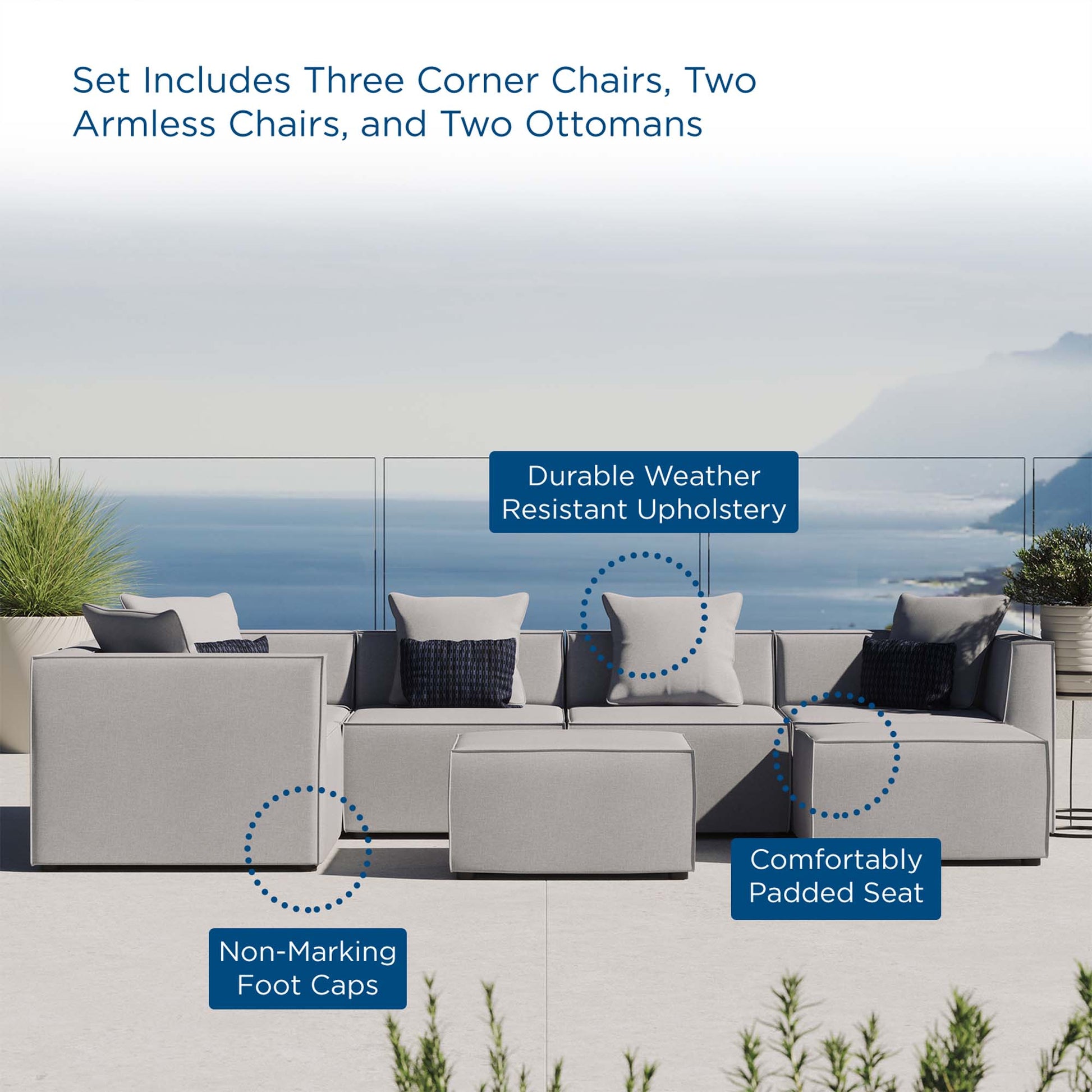Saybrook 7-Piece Outdoor Patio Upholstered Sectional sofá