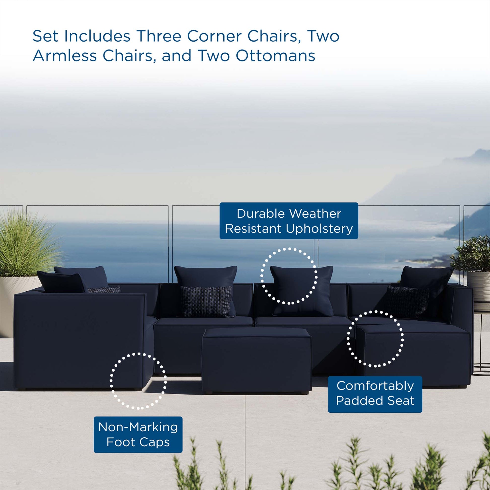 Saybrook 7-Piece Outdoor Patio Upholstered Sectional sofá