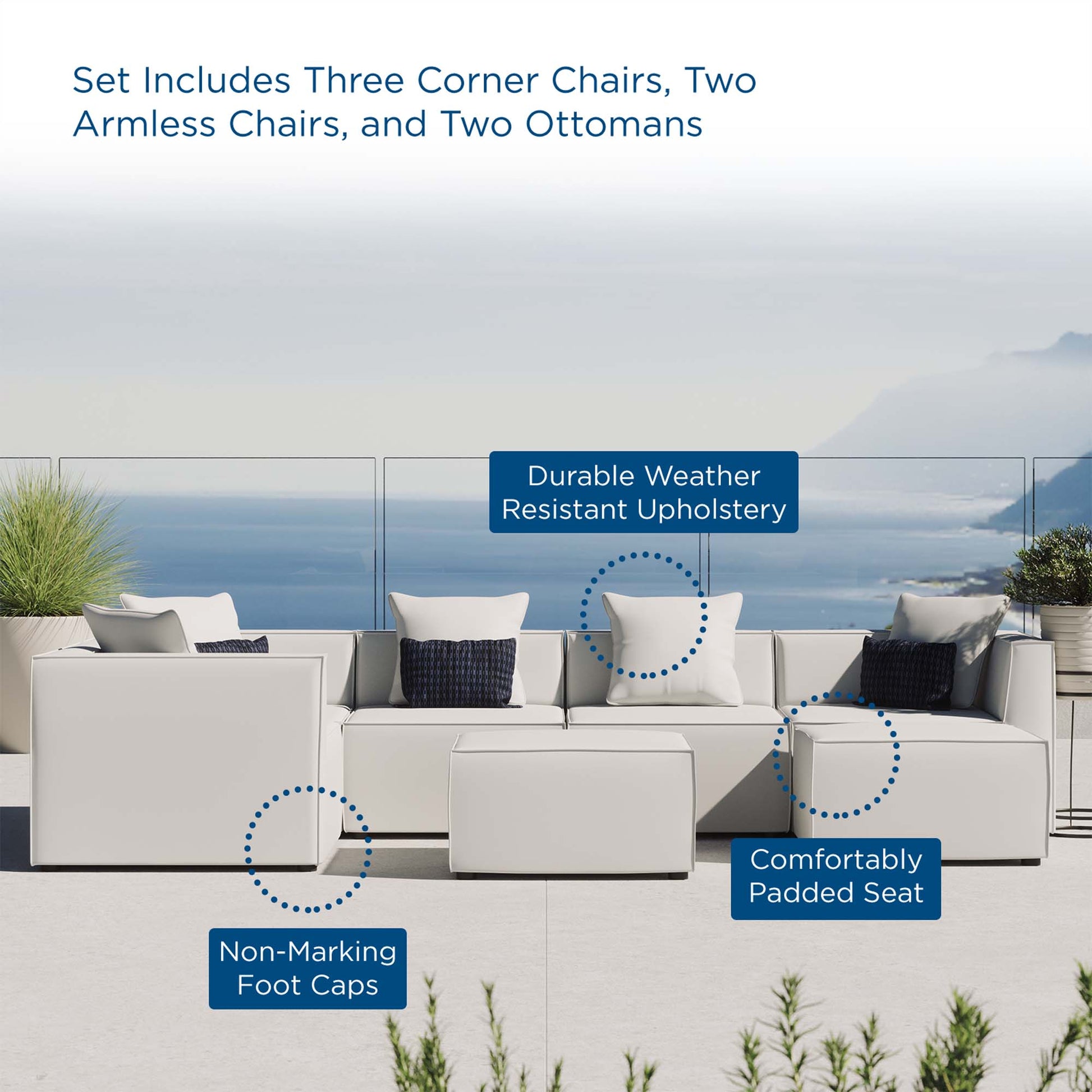 Saybrook 7-Piece Outdoor Patio Upholstered Sectional sofá