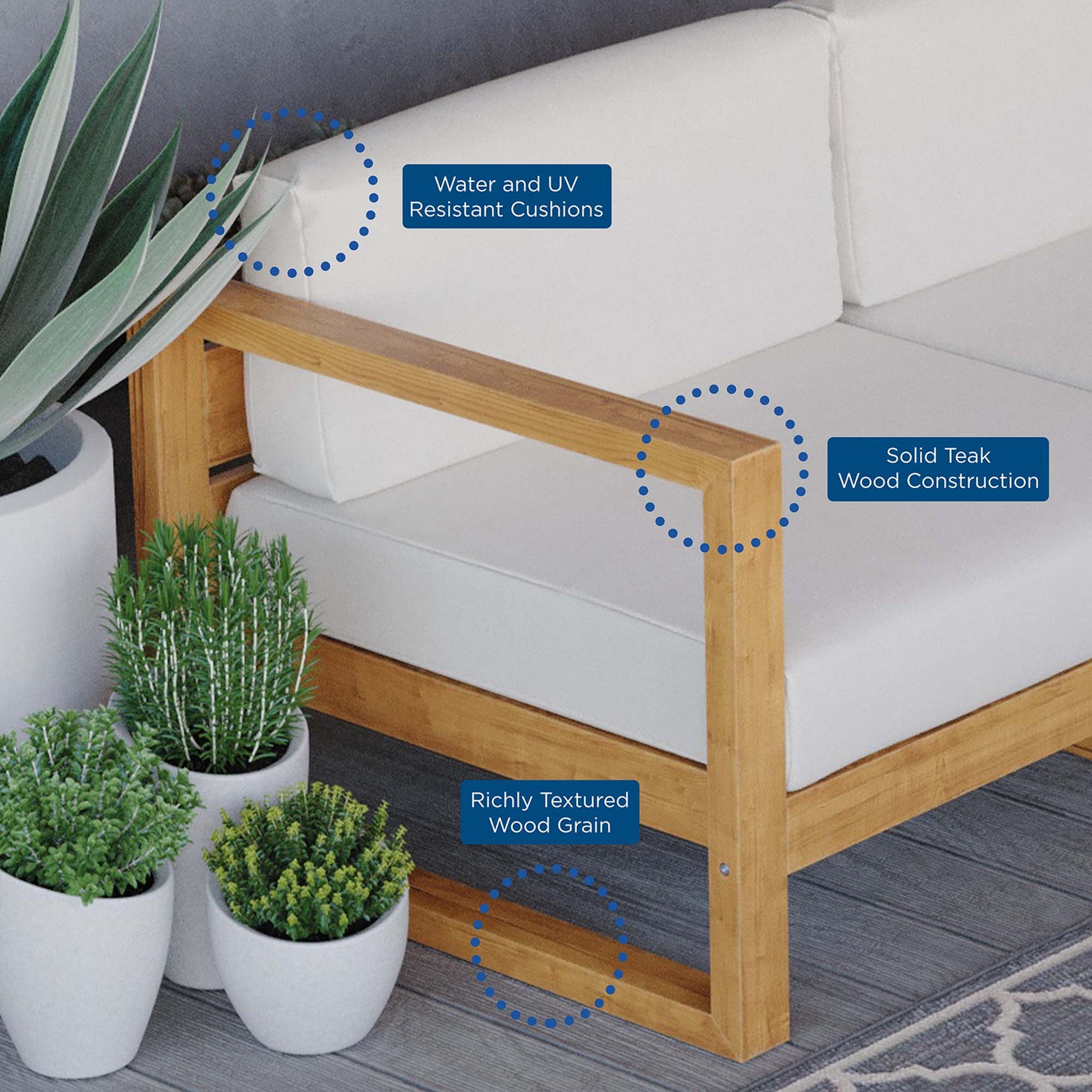 Upland 5-Piece Outdoor Patio Teak Wood Sectional sofá Set