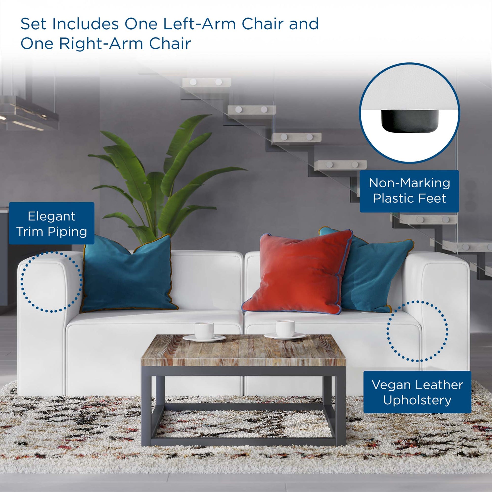 Mingle 2-Piece Vegan Leather Sectional sofá loveseat