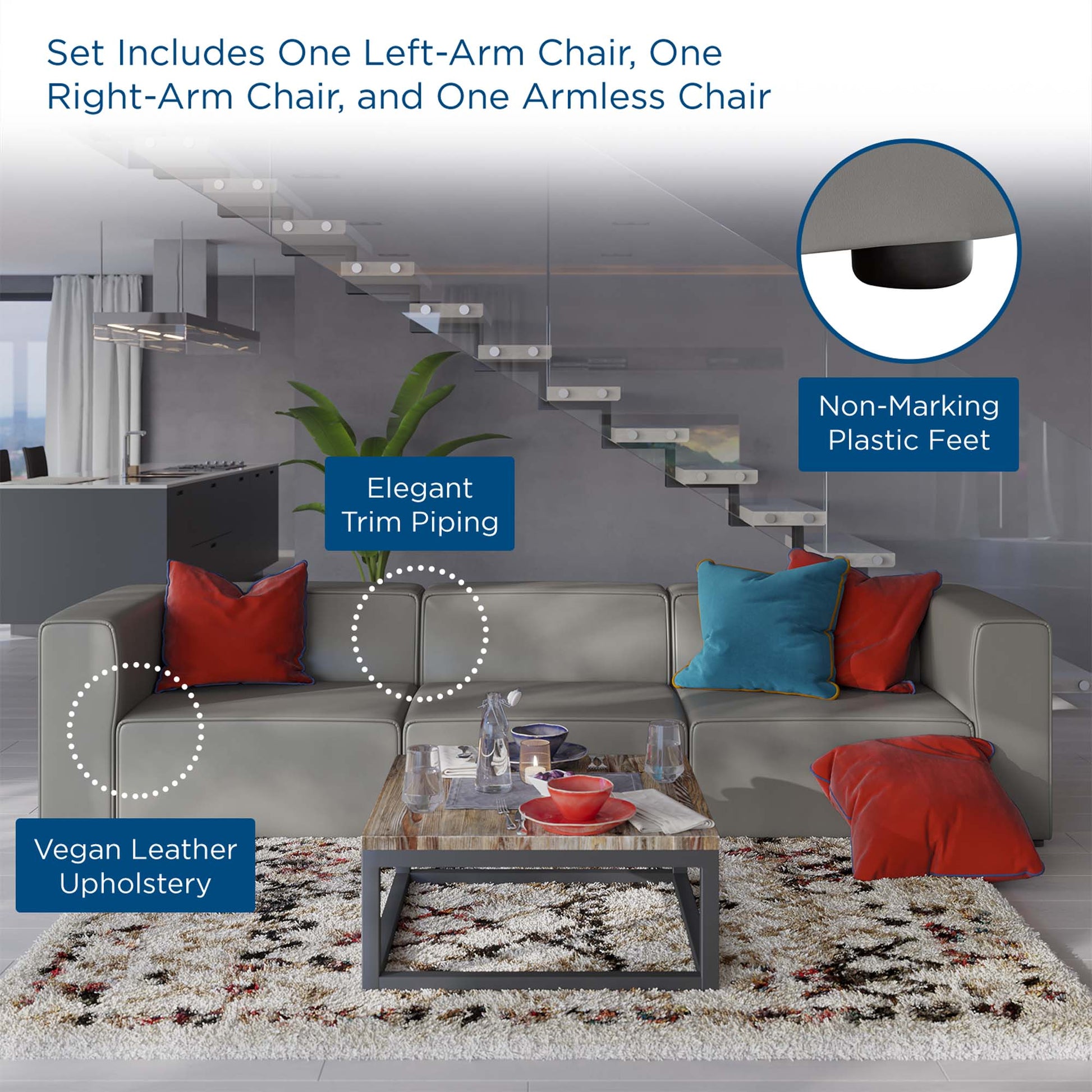 Mingle 3-Piece Vegan Leather Sectional sofá