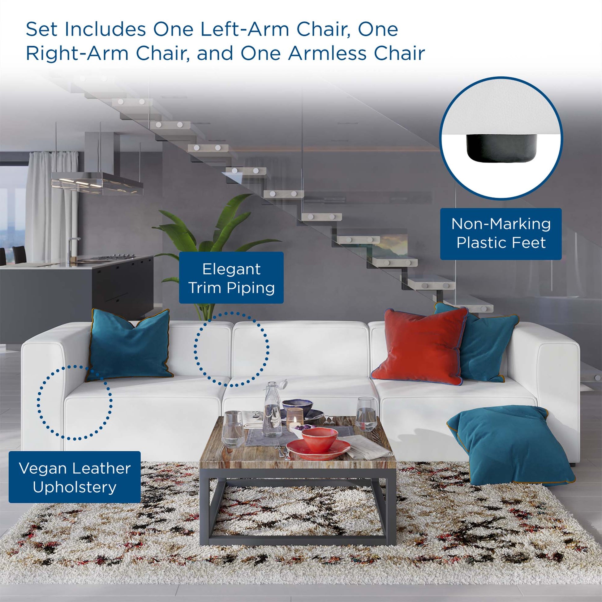 Mingle 3-Piece Vegan Leather Sectional sofá