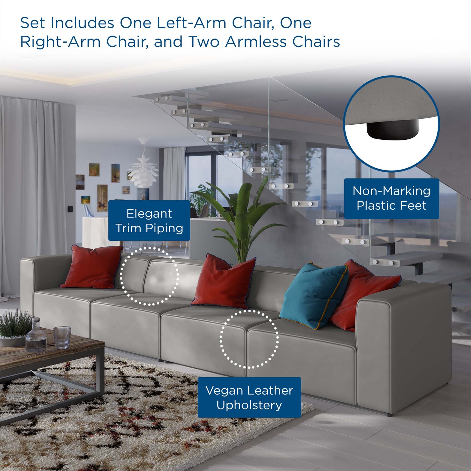 Mingle 4-Piece Vegan Leather Sectional sofá