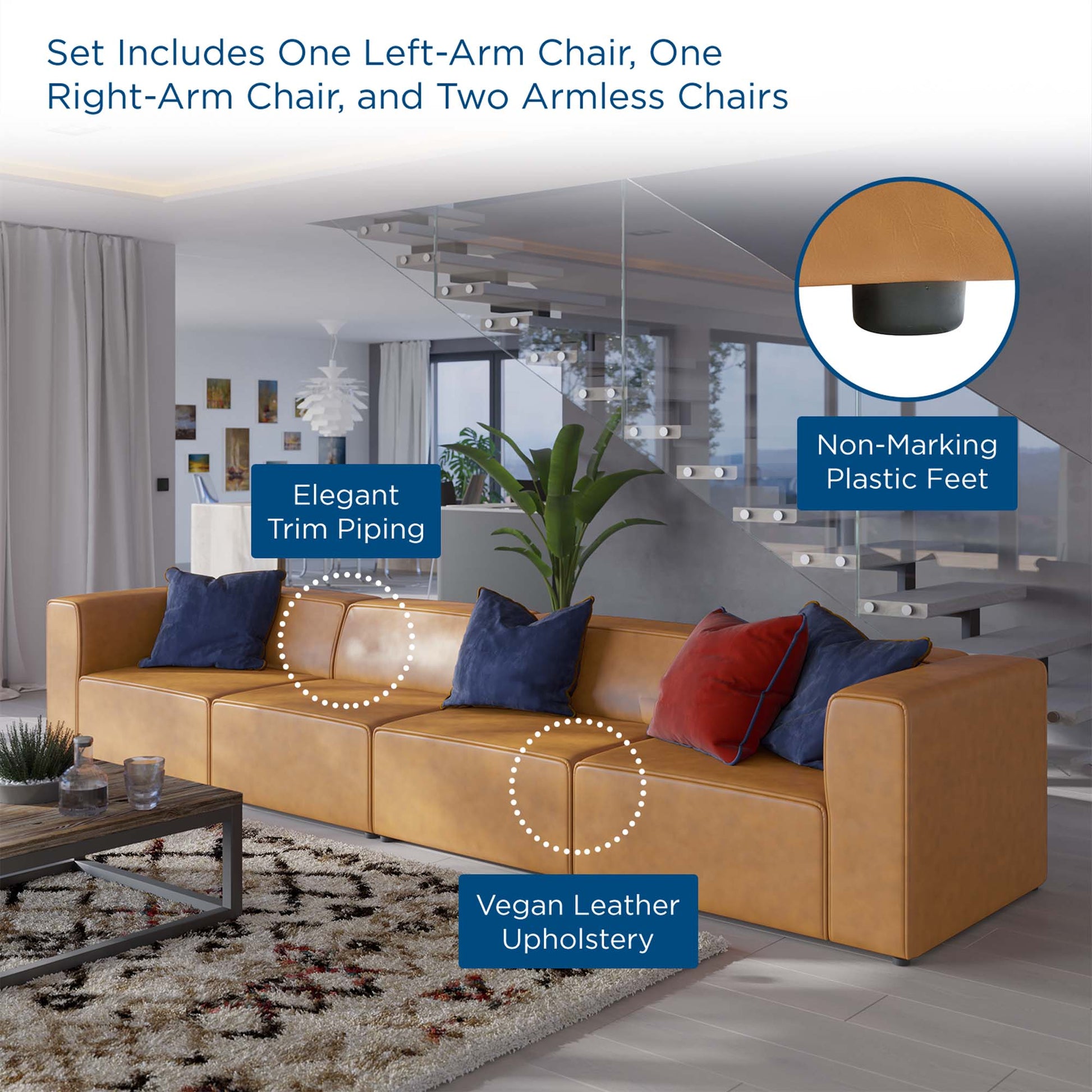 Mingle 4-Piece Vegan Leather Sectional sofá