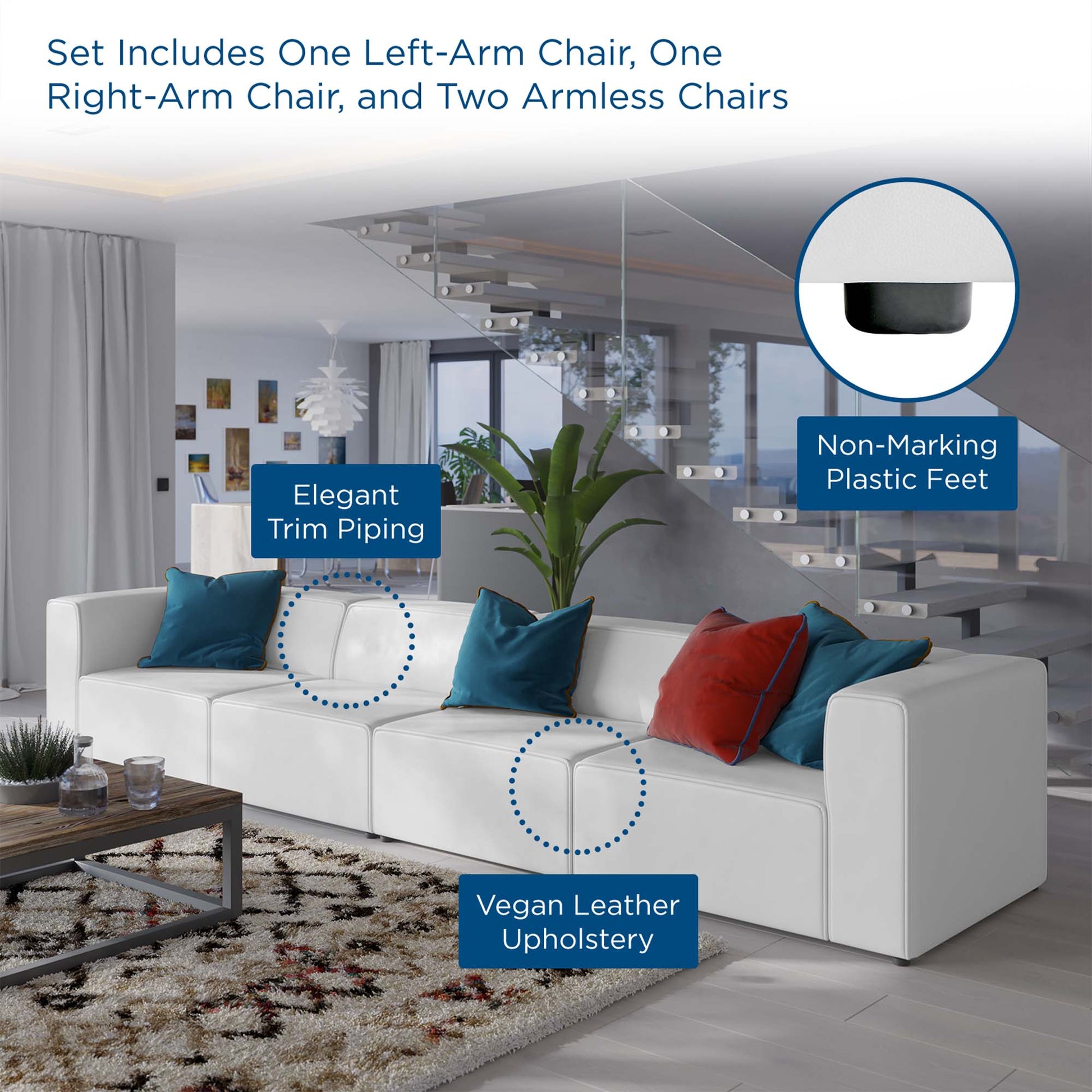 Mingle 4-Piece Vegan Leather Sectional sofá