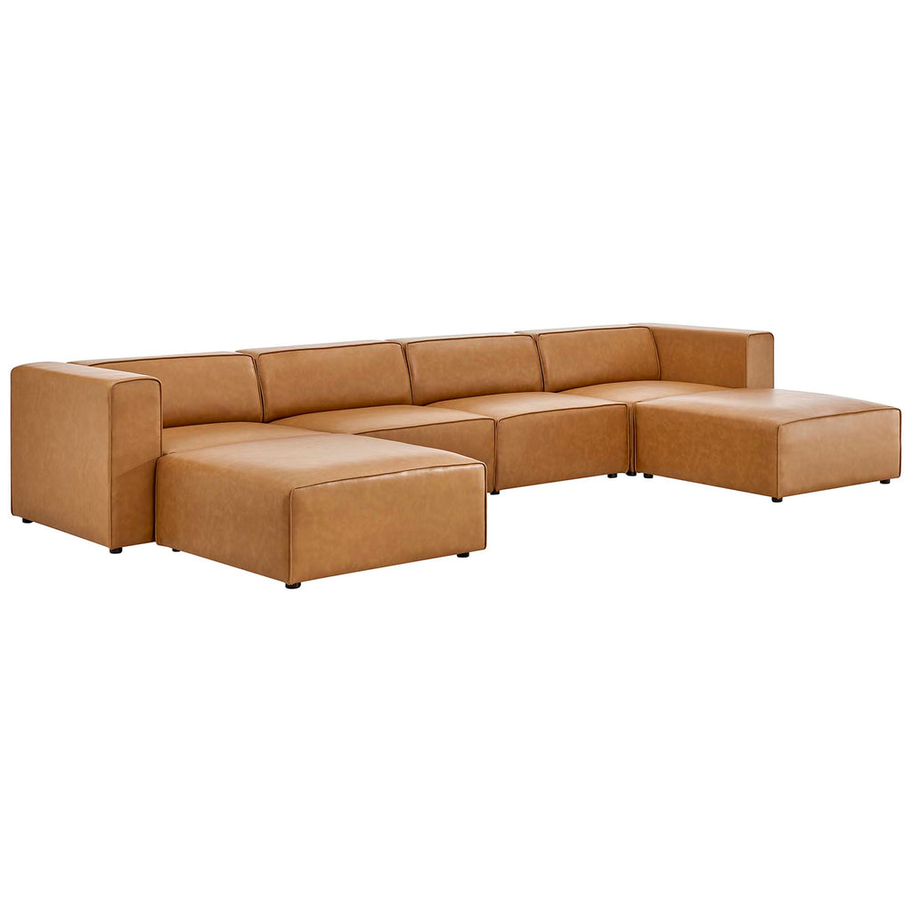 Mingle 4-Piece Vegan Leather sofá and 2 Ottomans Set