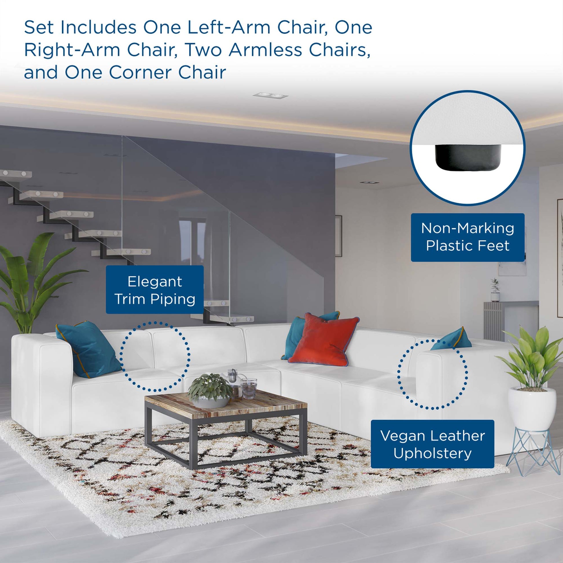 Mingle 5-Piece Vegan Leather Sectional sofá