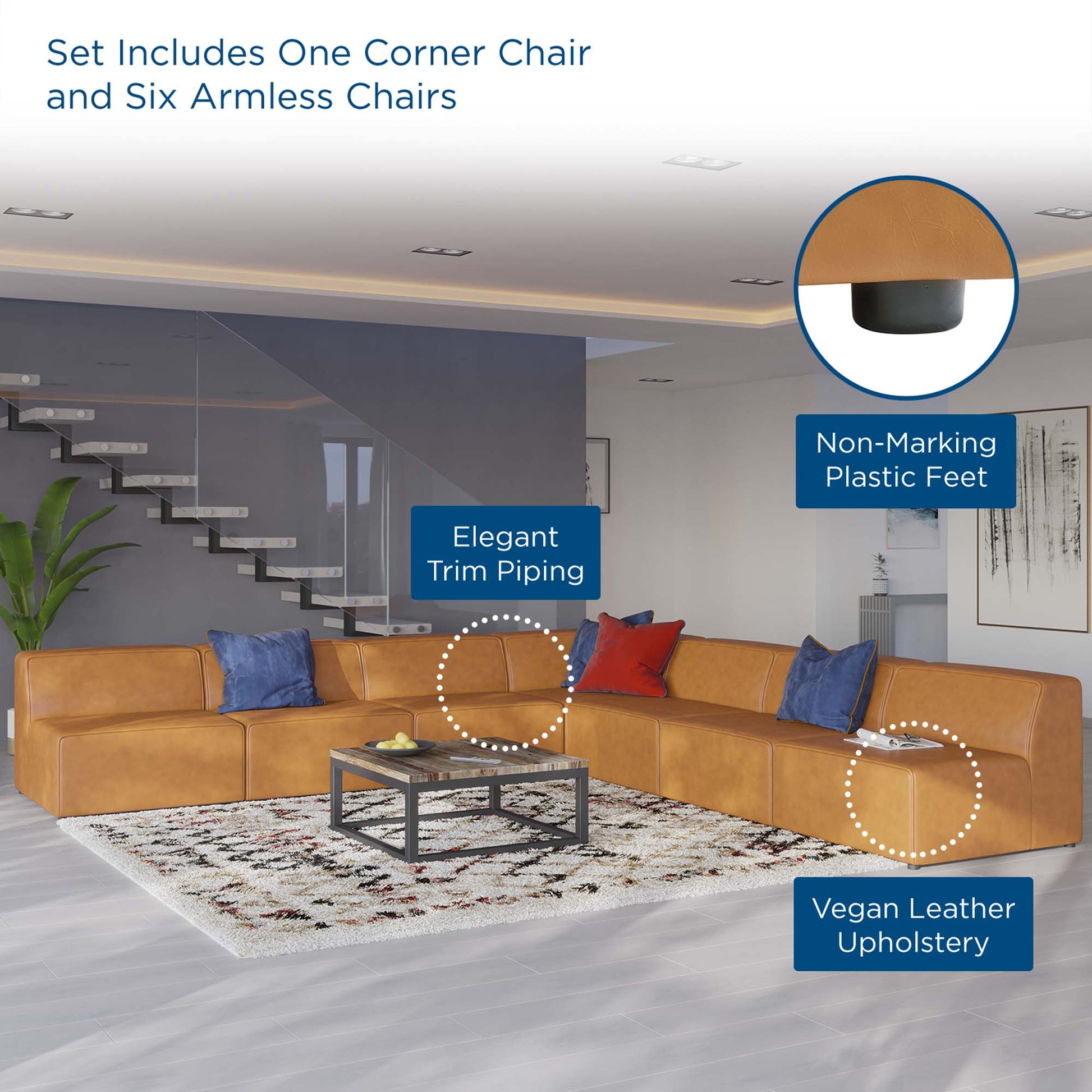 Mingle 7-Piece Vegan Leather Sectional sofá