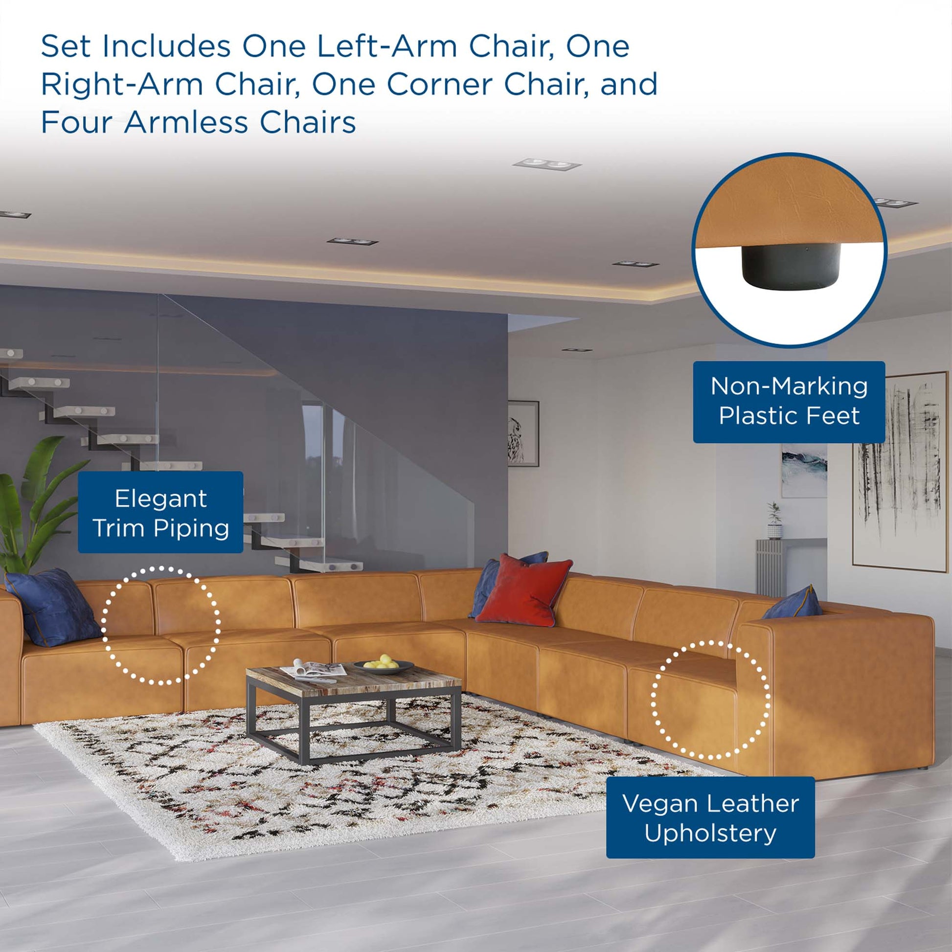 Mingle 7-Piece Vegan Leather Sectional sofá