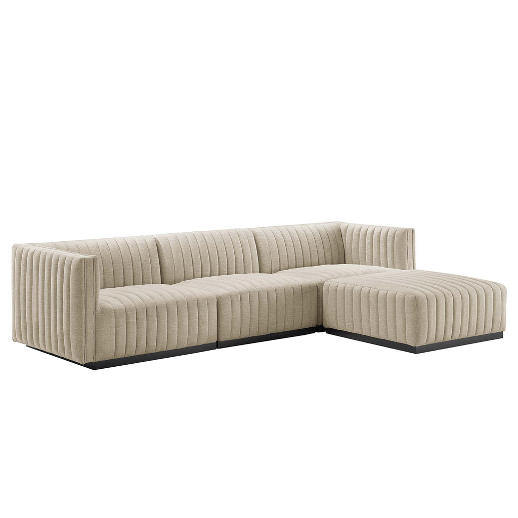 Conjure 4-Piece Channel Tufted Upholstered Fabric Sectional sofá
