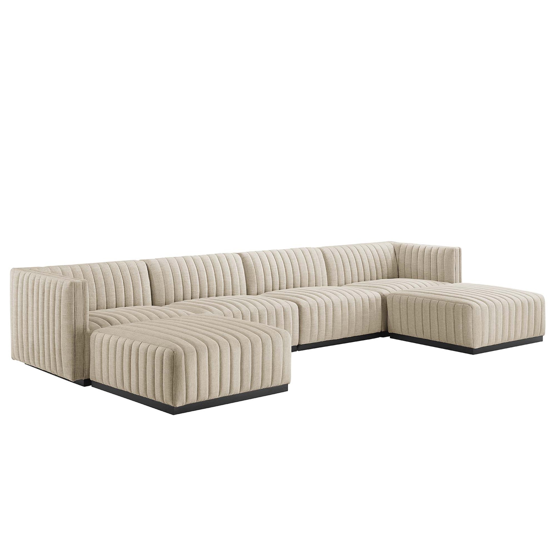 Conjure 6-Piece Channel Tufted Upholstered Fabric Sectional sofá
