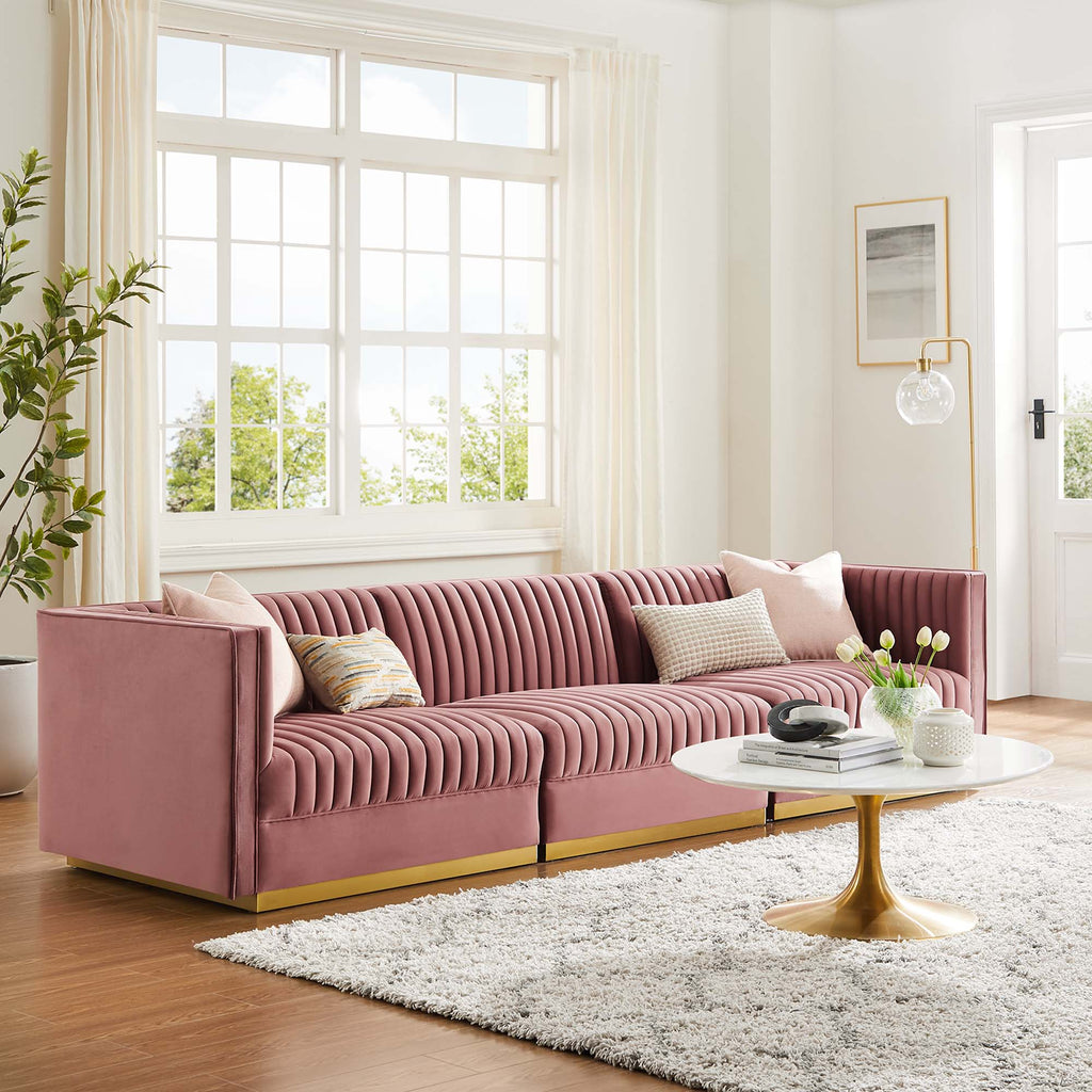 Sanguine Channel Tufted Performance Velvet 3-Seat Modular Sectional sofá