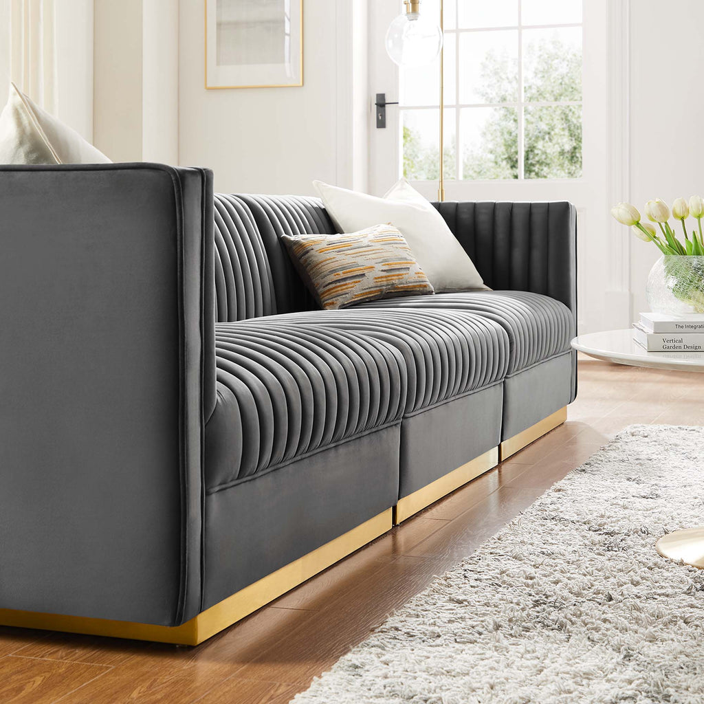 Sanguine Channel Tufted Performance Velvet 3-Seat Modular Sectional sofá
