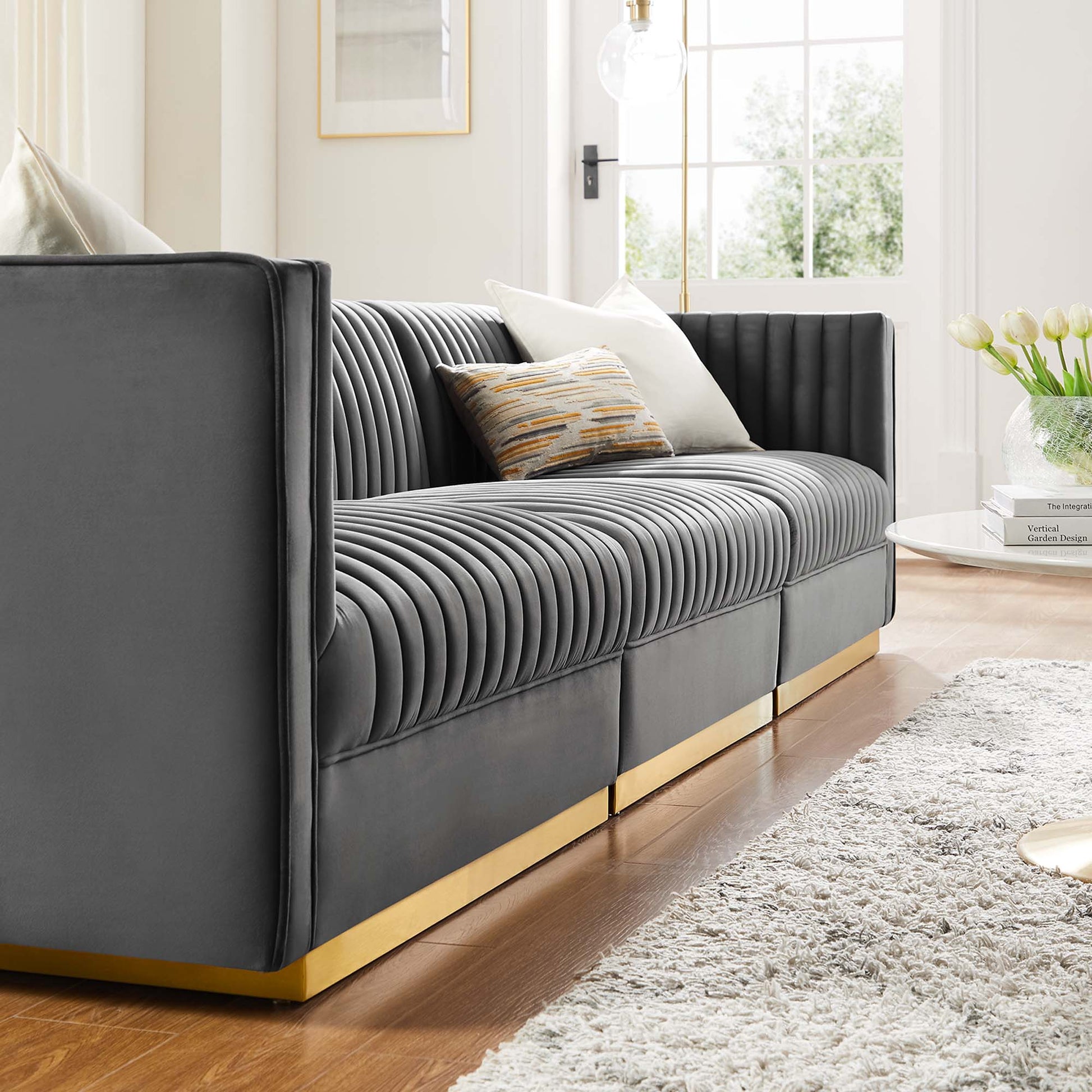 Sanguine Channel Tufted Performance Velvet 3-Seat Modular Sectional sofá