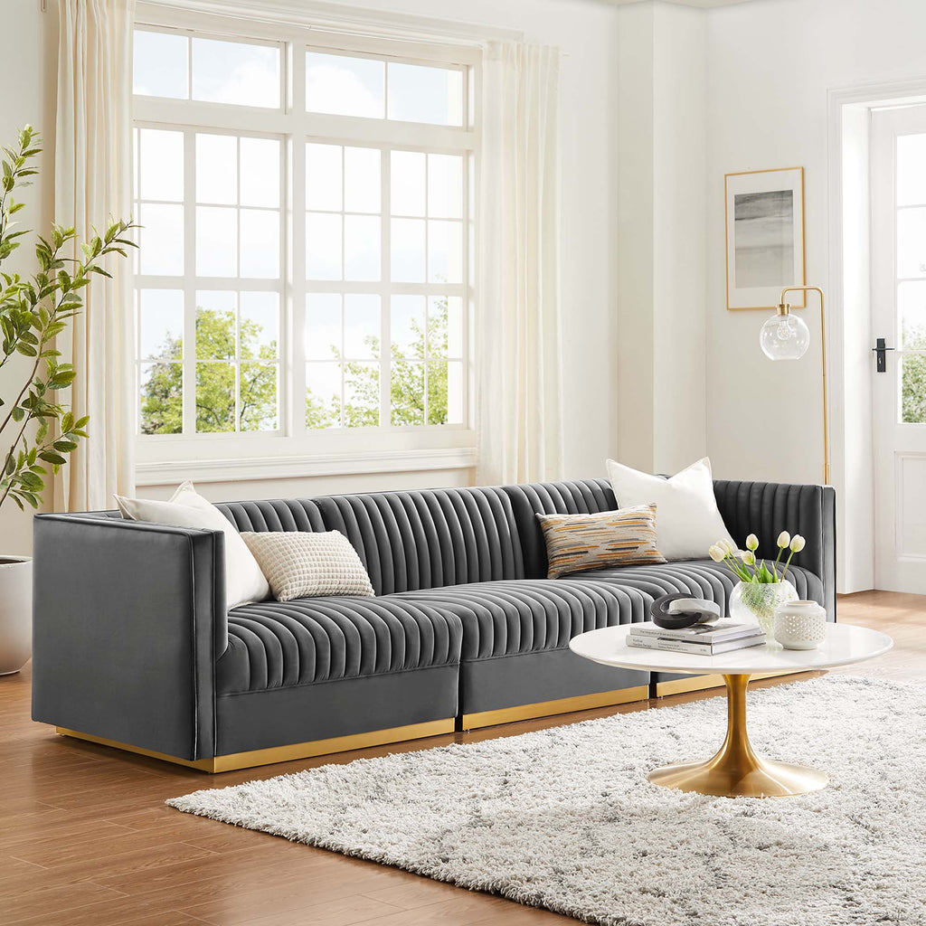 Sanguine Channel Tufted Performance Velvet 3-Seat Modular Sectional sofá