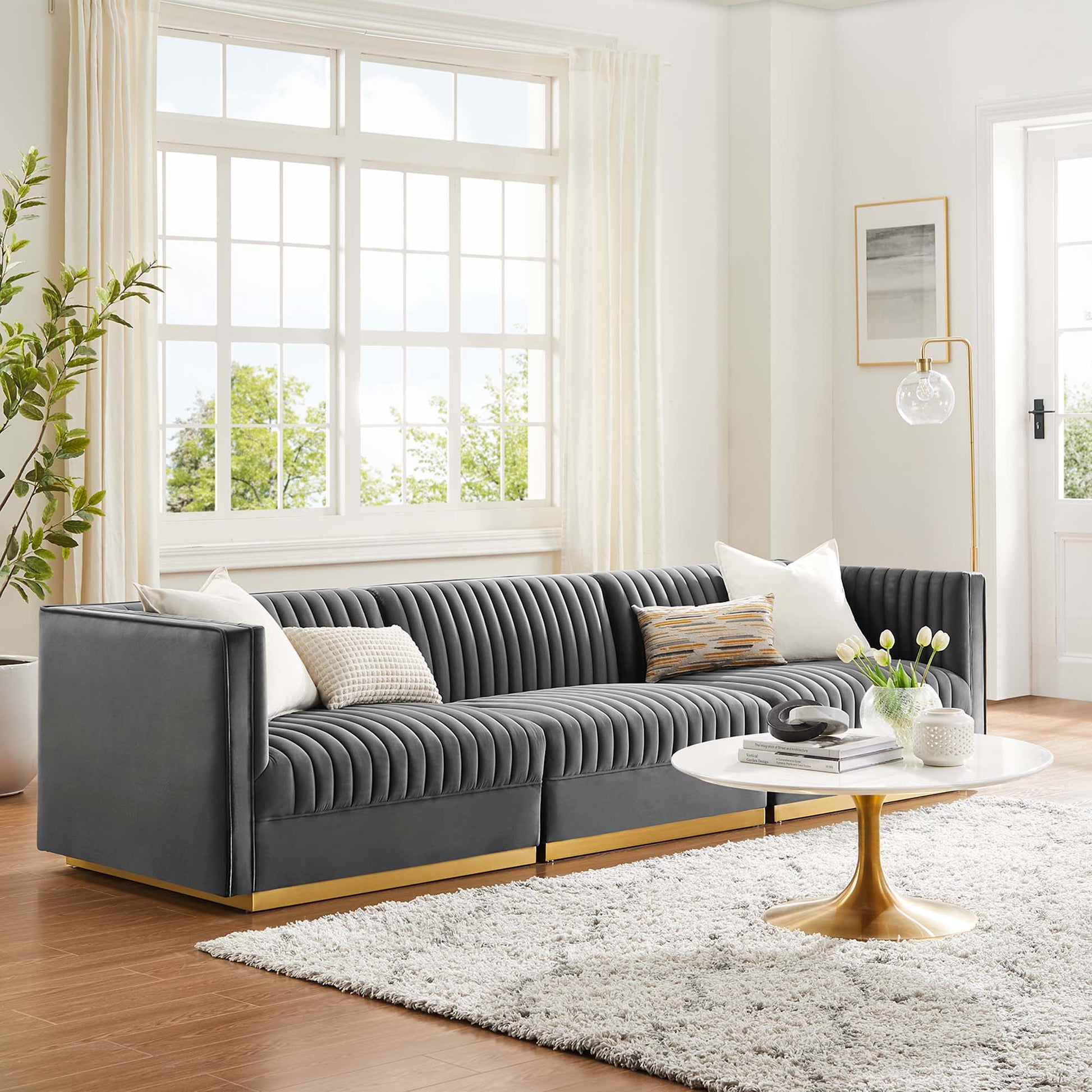Sanguine Channel Tufted Performance Velvet 3-Seat Modular Sectional sofá