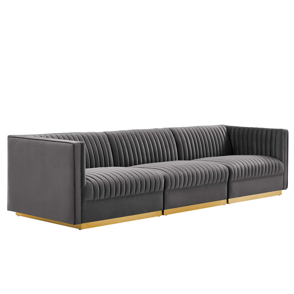 Sanguine Channel Tufted Performance Velvet 3-Seat Modular Sectional sofá
