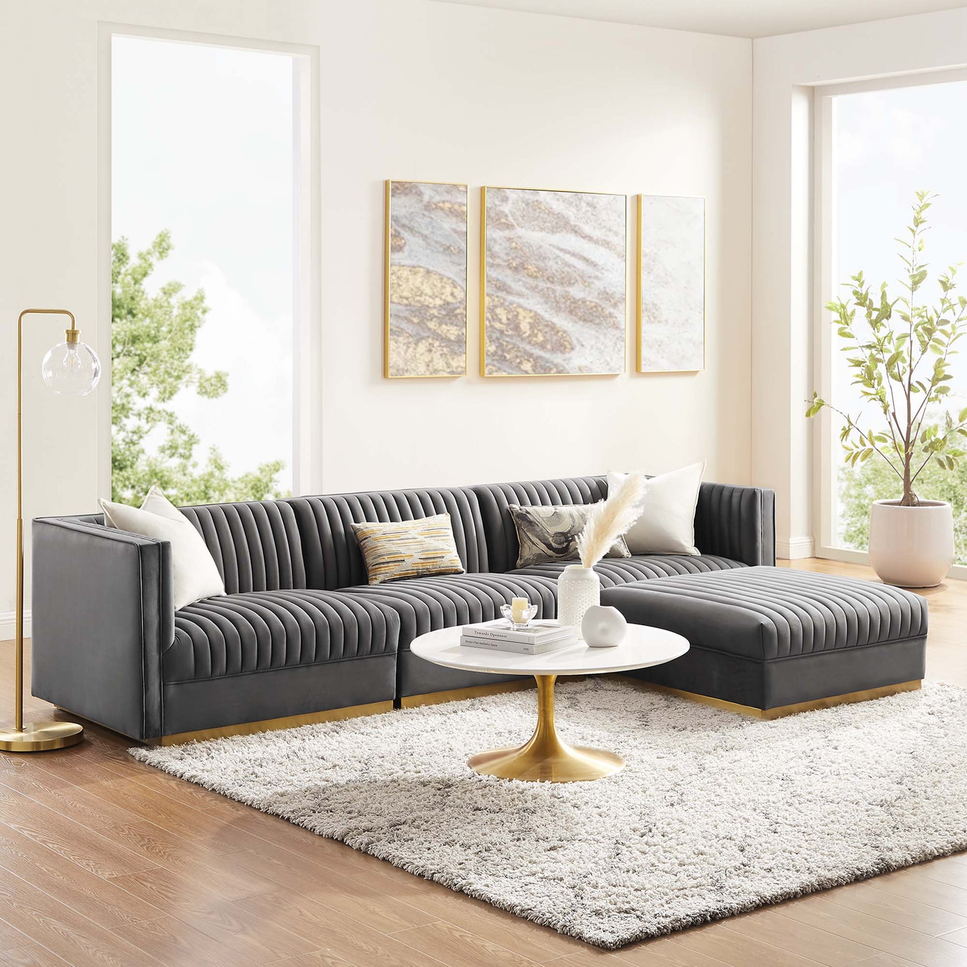 Sanguine 4-Piece Channel Tufted Performance Velvet Modular Sectional sofá