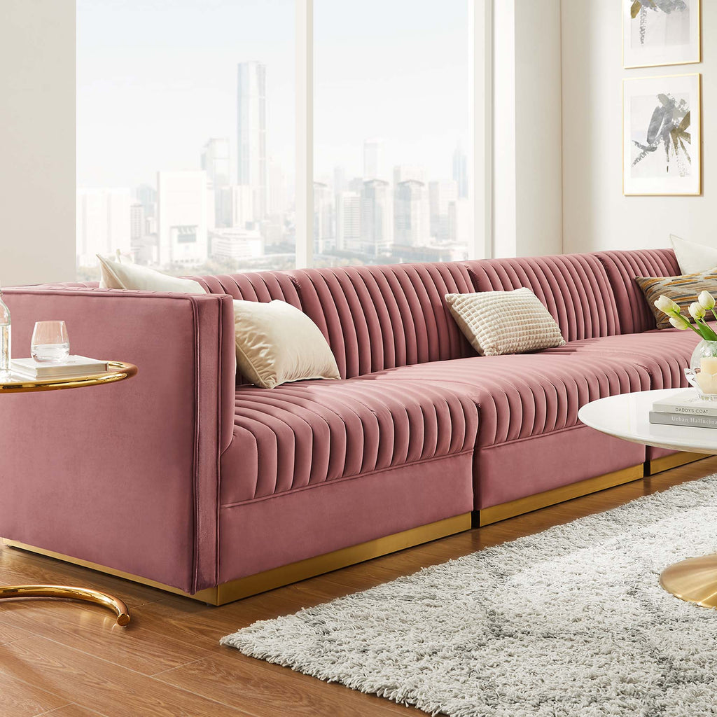 Sanguine Channel Tufted Performance Velvet 4-Seat Modular Sectional sofá