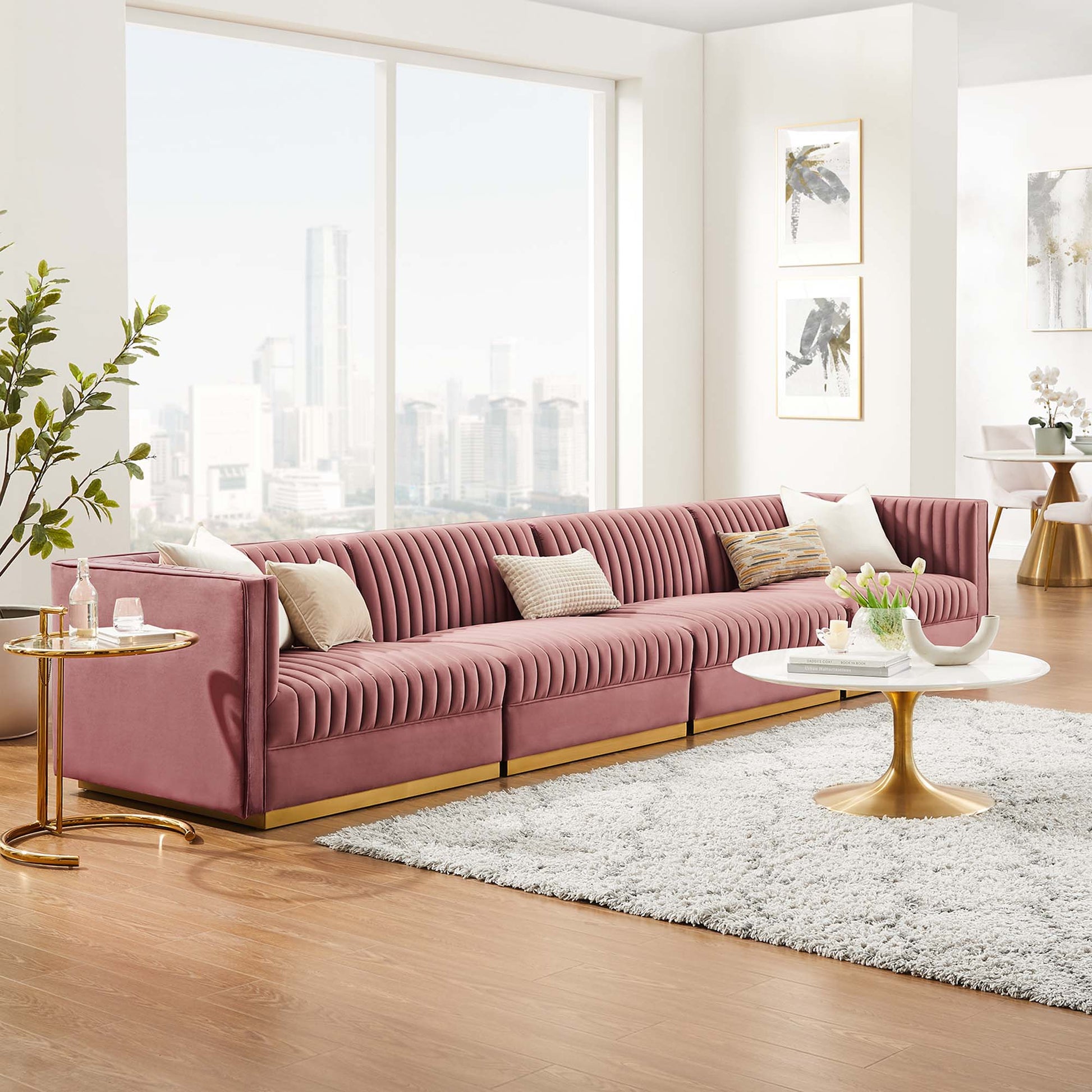 Sanguine Channel Tufted Performance Velvet 4-Seat Modular Sectional sofá