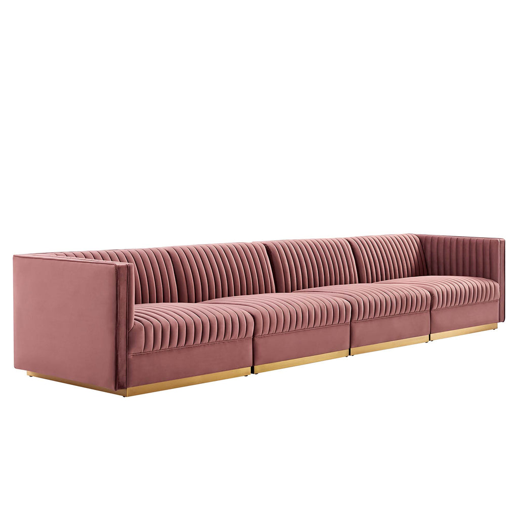 Sanguine Channel Tufted Performance Velvet 4-Seat Modular Sectional sofá