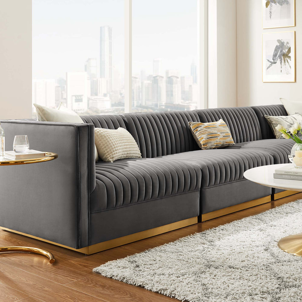 Sanguine Channel Tufted Performance Velvet 4-Seat Modular Sectional sofá