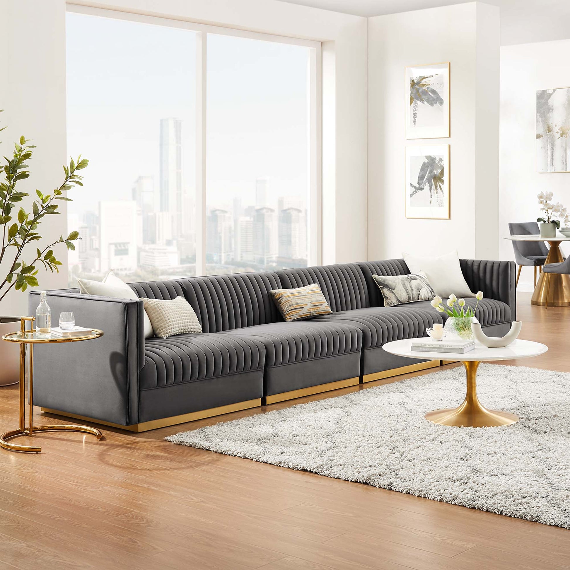 Sanguine Channel Tufted Performance Velvet 4-Seat Modular Sectional sofá