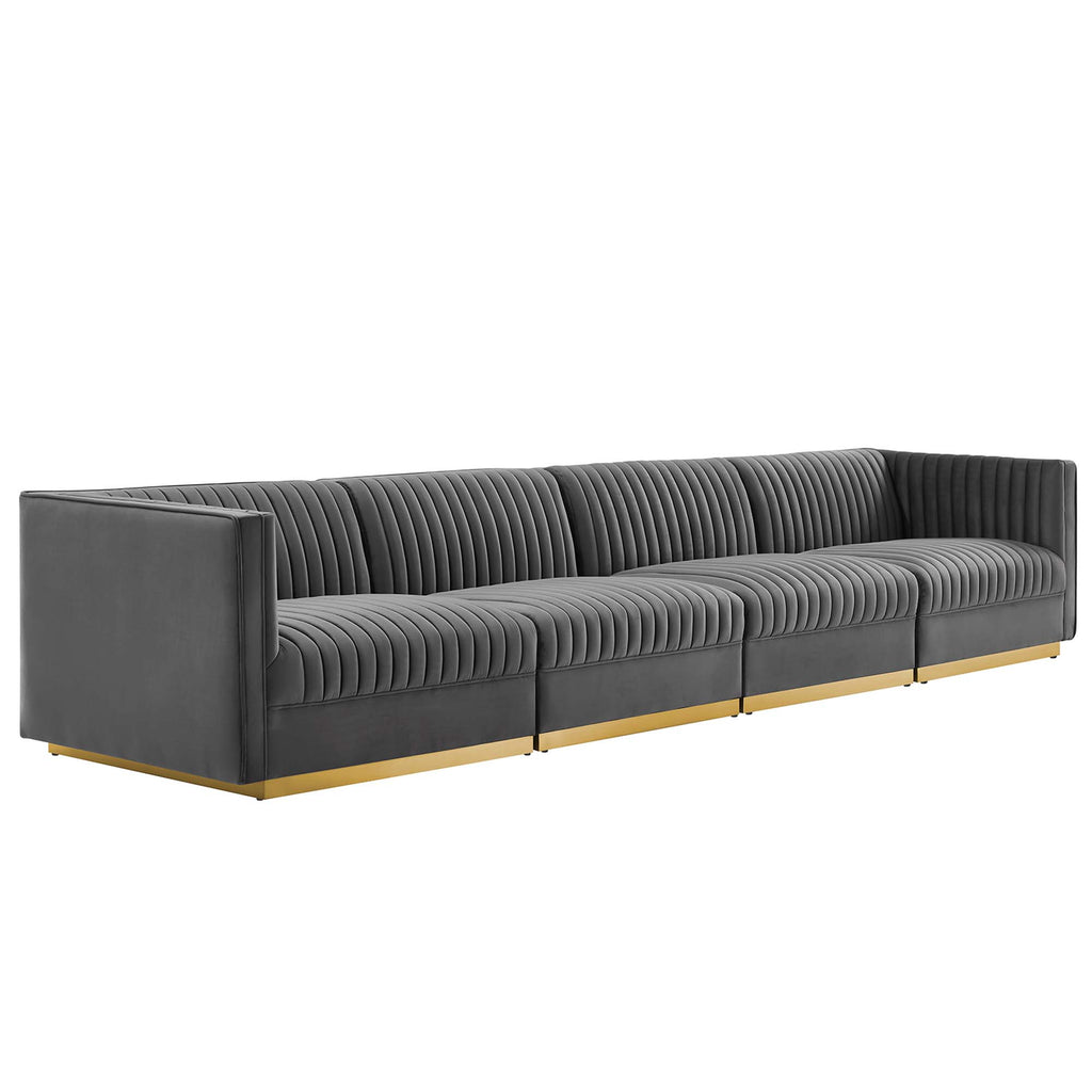 Sanguine Channel Tufted Performance Velvet 4-Seat Modular Sectional sofá
