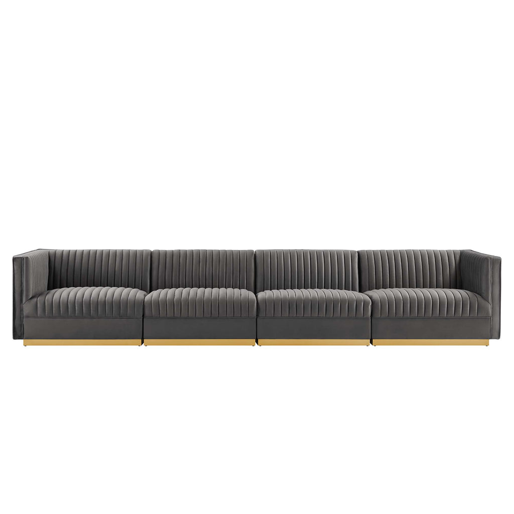 Sanguine Channel Tufted Performance Velvet 4-Seat Modular Sectional sofá